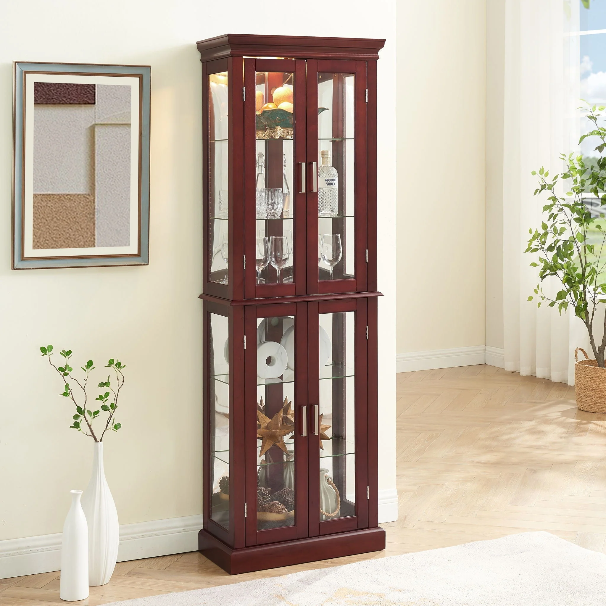 Curio Cabinet Lighted Curio Diapaly Cabinet With Adjustable Shelves And Mirrored Back Panel, Tempered Glass Doors (6 Tier), (E26 Light Bulb Not Included) - Image 9