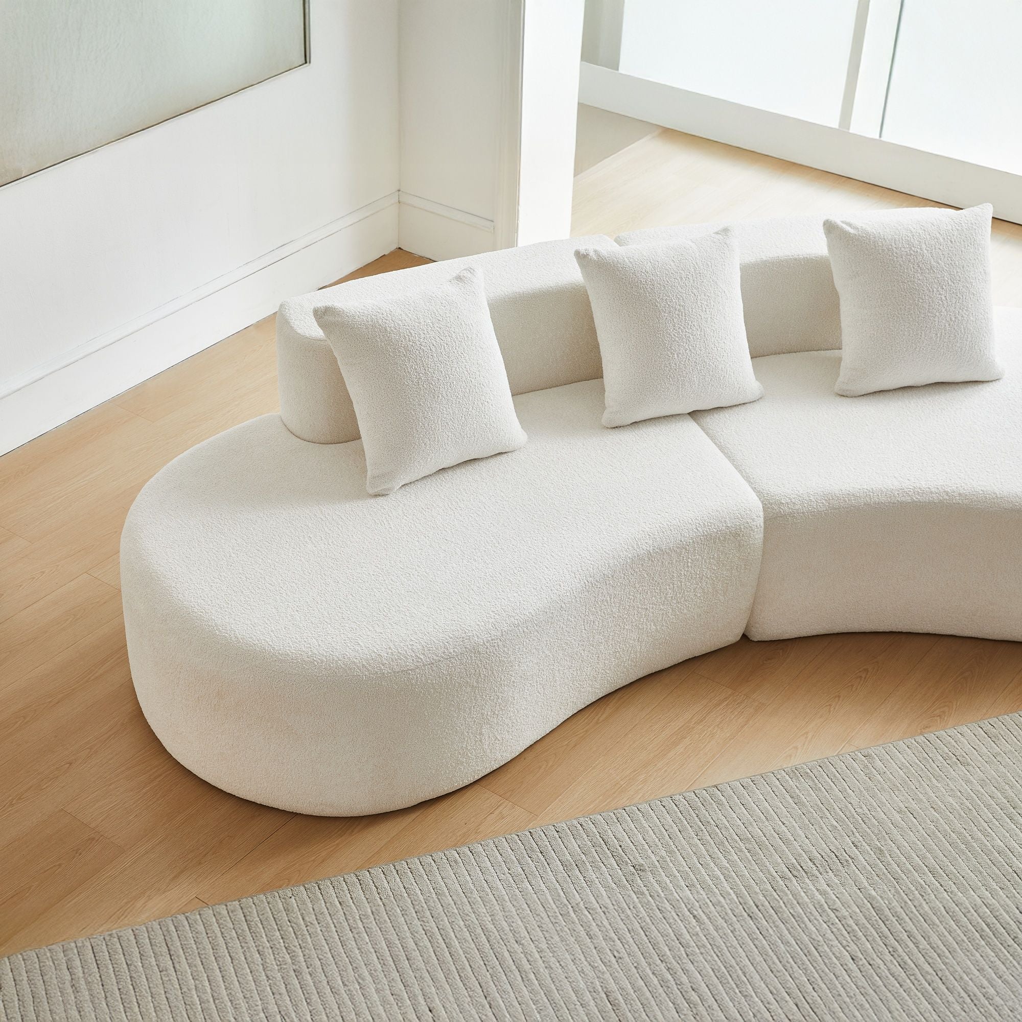 Curved Boneless Couch, Half Moon Sofa, 5 Seat Couch With High Density Foam Filled For Living Room - White - Image 2