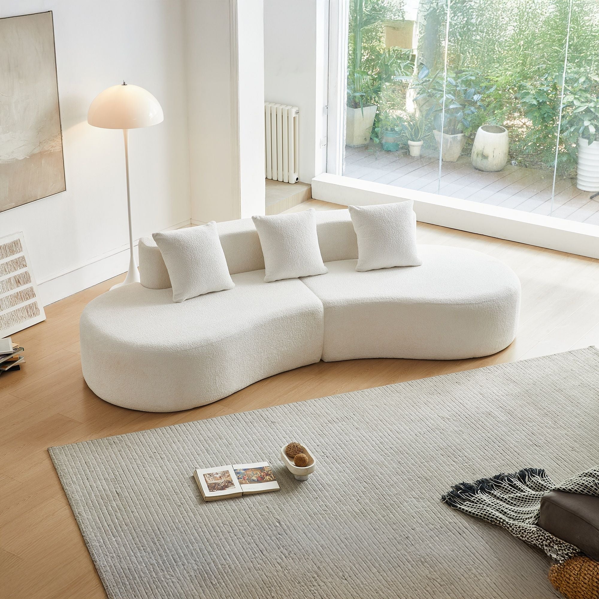 Curved Boneless Couch, Half Moon Sofa, 5 Seat Couch With High Density Foam Filled For Living Room - White - Image 3