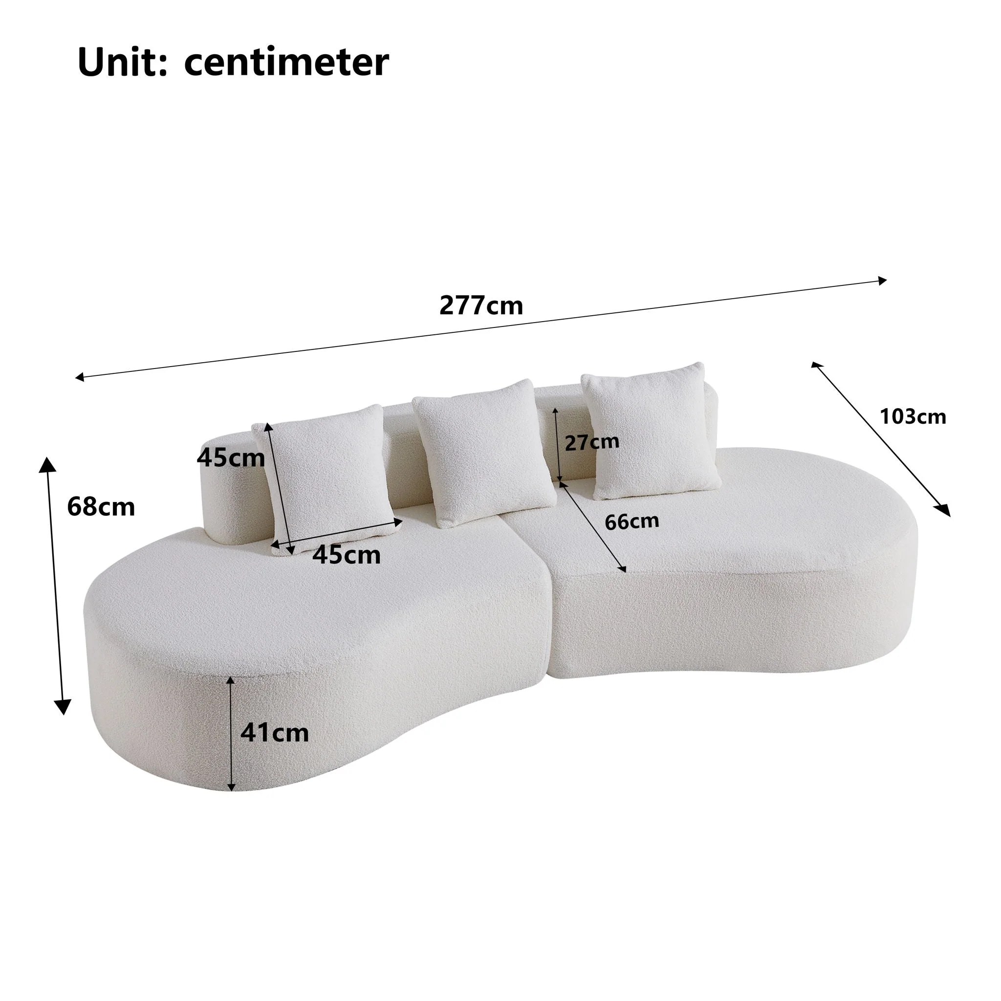 Curved Boneless Couch, Half Moon Sofa, 5 Seat Couch With High Density Foam Filled For Living Room - White - Image 4
