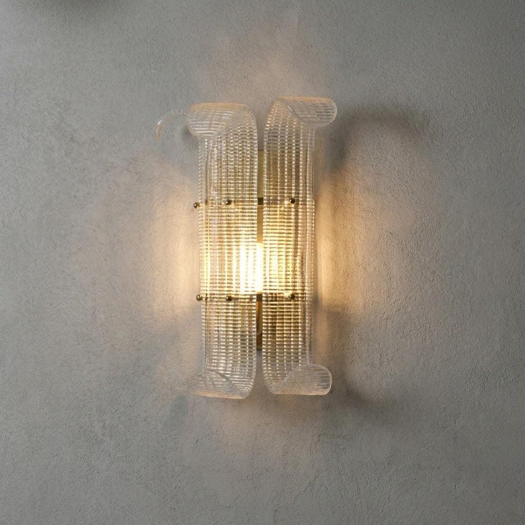 Curved Glass Drum Wall Lamp – Vintage Gold Black Grid Glass Sconce E12/E14 - Image 2