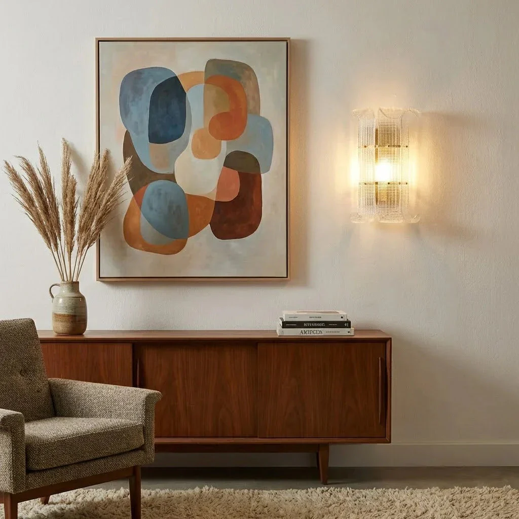Curved Glass Drum Wall Lamp – Vintage Gold Black Grid Glass Sconce E12/E14 - Image 6