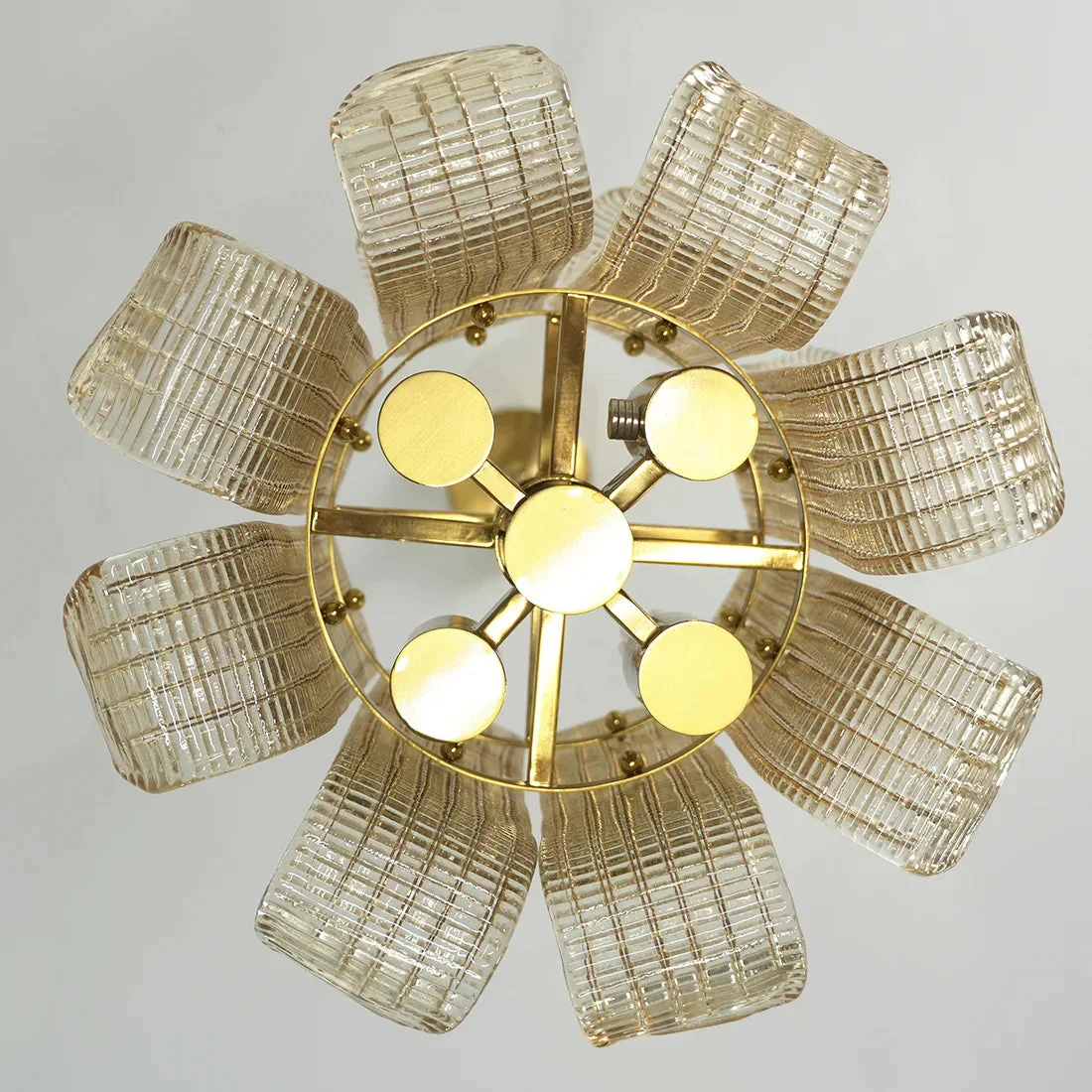 Curved Ribbed Glass Drum Chandelier – Gold Slat Pendant Light E12/E14 - Image 19