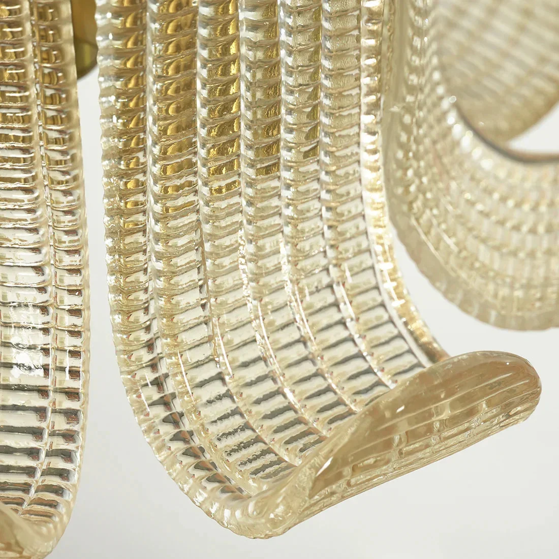 Curved Ribbed Glass Drum Chandelier – Gold Slat Pendant Light E12/E14 - Image 20