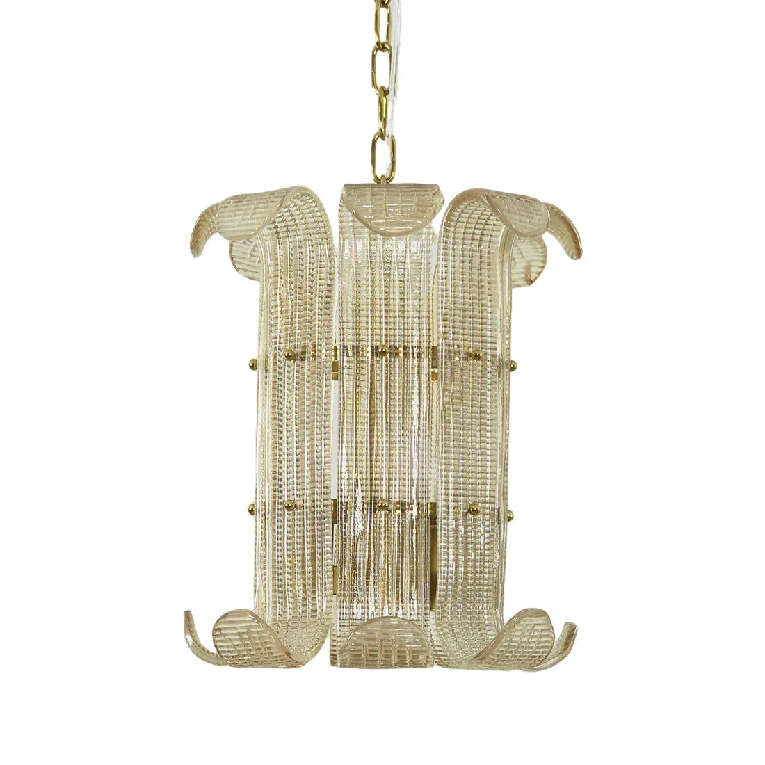 Curved Ribbed Glass Drum Chandelier – Gold Slat Pendant Light E12/E14 - Image 21