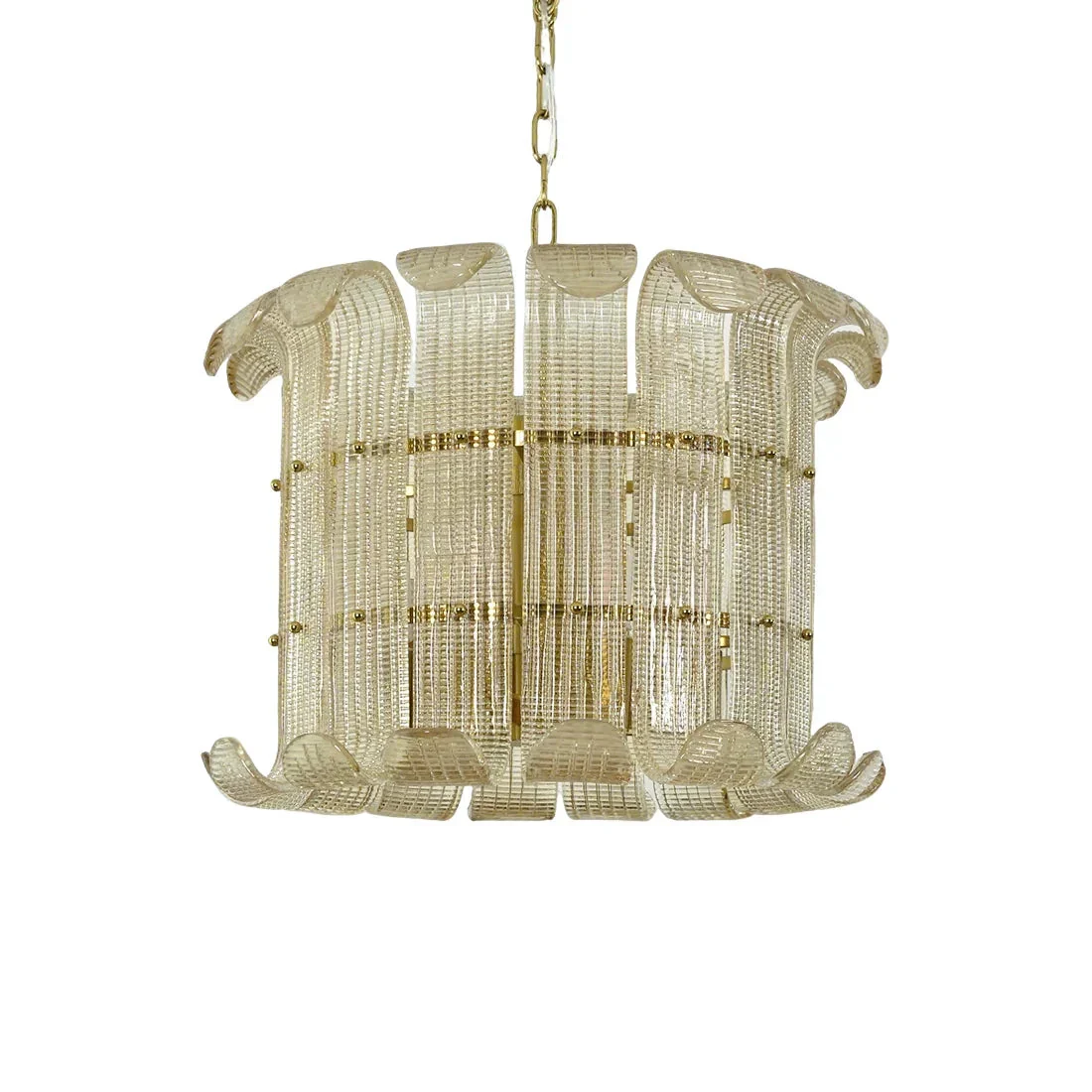 Curved Ribbed Glass Drum Chandelier – Gold Slat Pendant Light E12/E14 - Image 22
