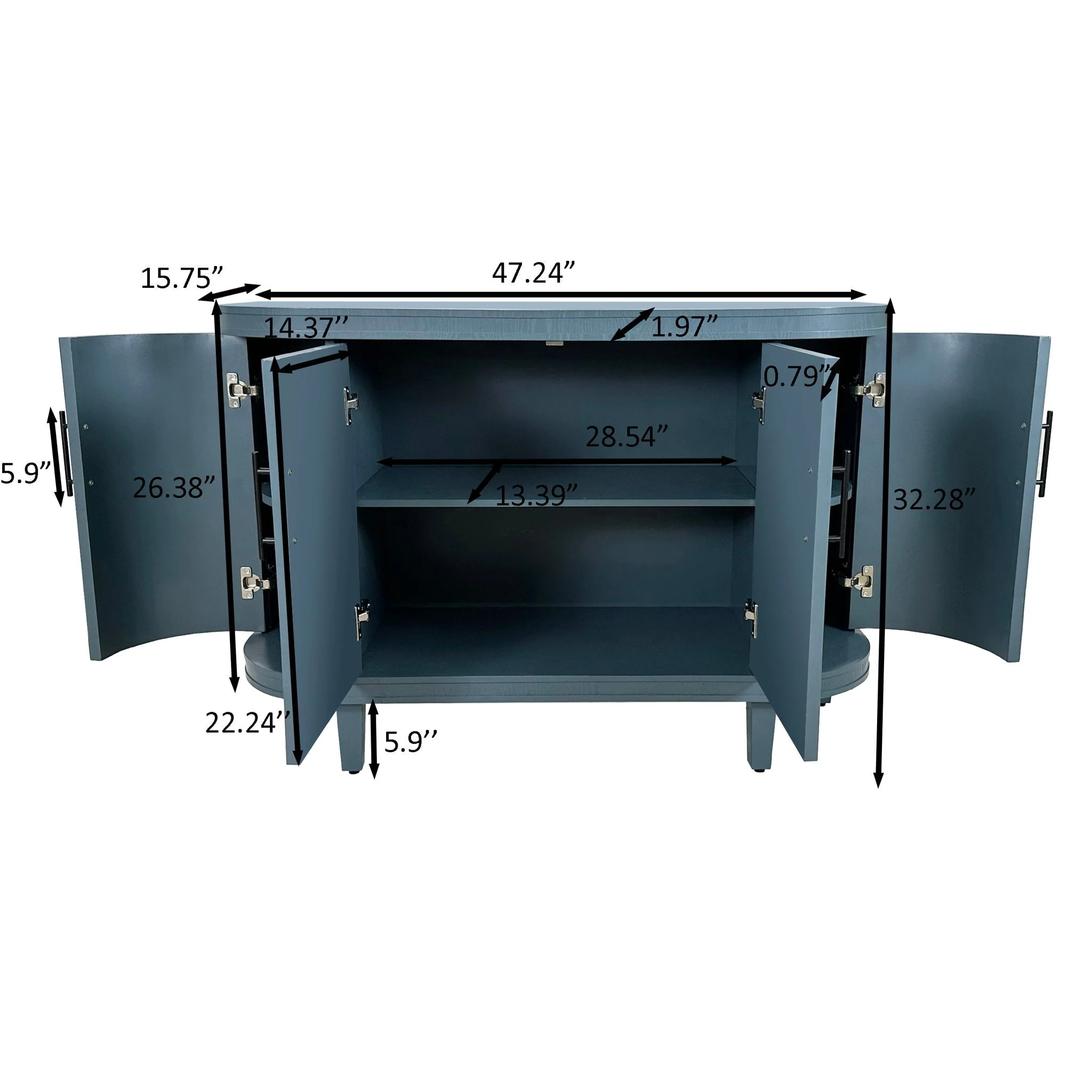 Curved Sideboard Wooden Console Table With 4 Doors And Adjustable Shelves For Living Room - Blue - Image 2