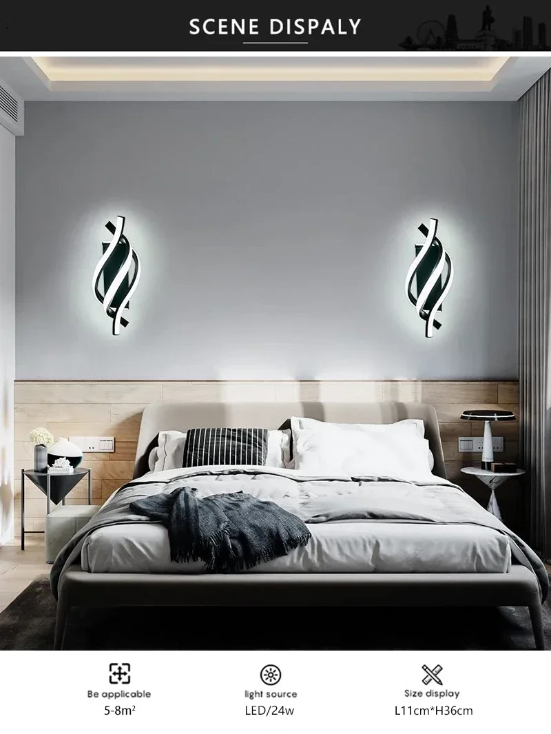 Curved Spiral LED Wall Lamp – Modern Light Fixture for Bedroom, Living Room, Hall - Image 6