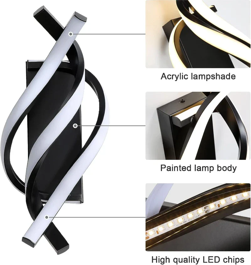 Curved Spiral LED Wall Lamp – Modern Light Fixture for Bedroom, Living Room, Hall - Image 7