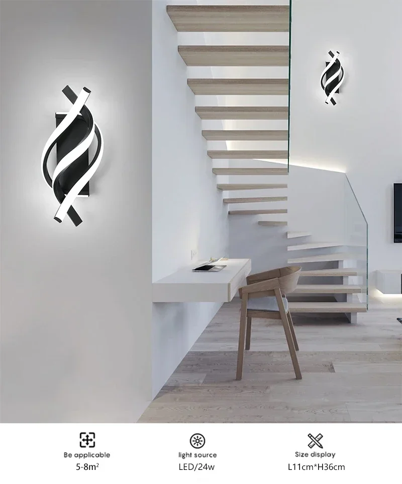 Curved Spiral LED Wall Lamp – Modern Light Fixture for Bedroom, Living Room, Hall - Image 8