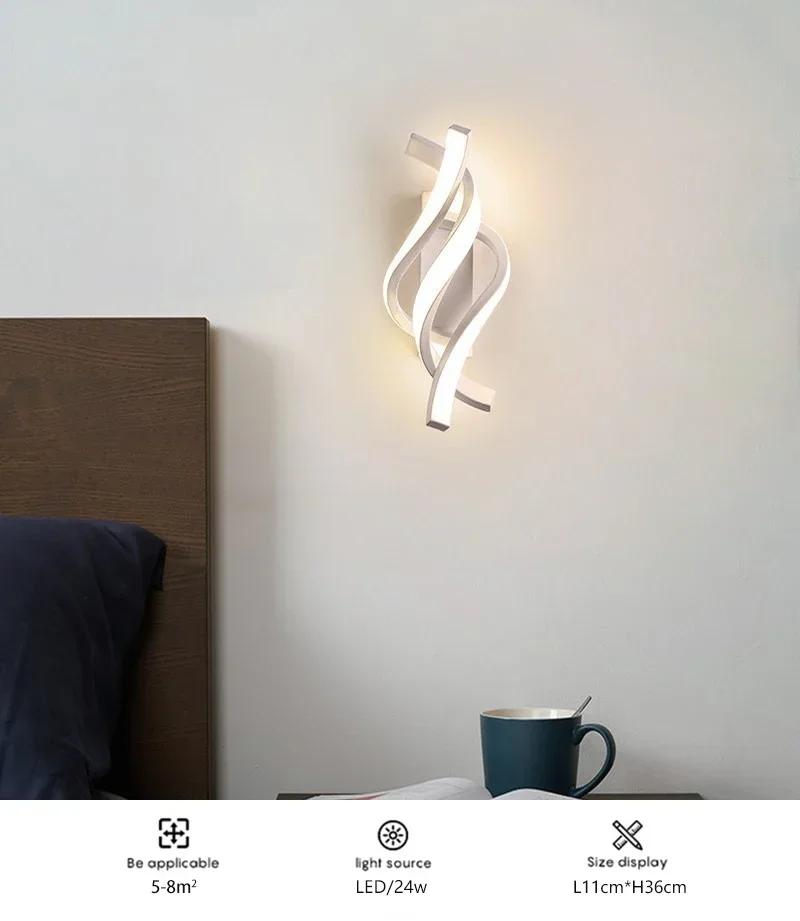 Curved Spiral LED Wall Lamp – Modern Light Fixture for Bedroom, Living Room, Hall - Image 9