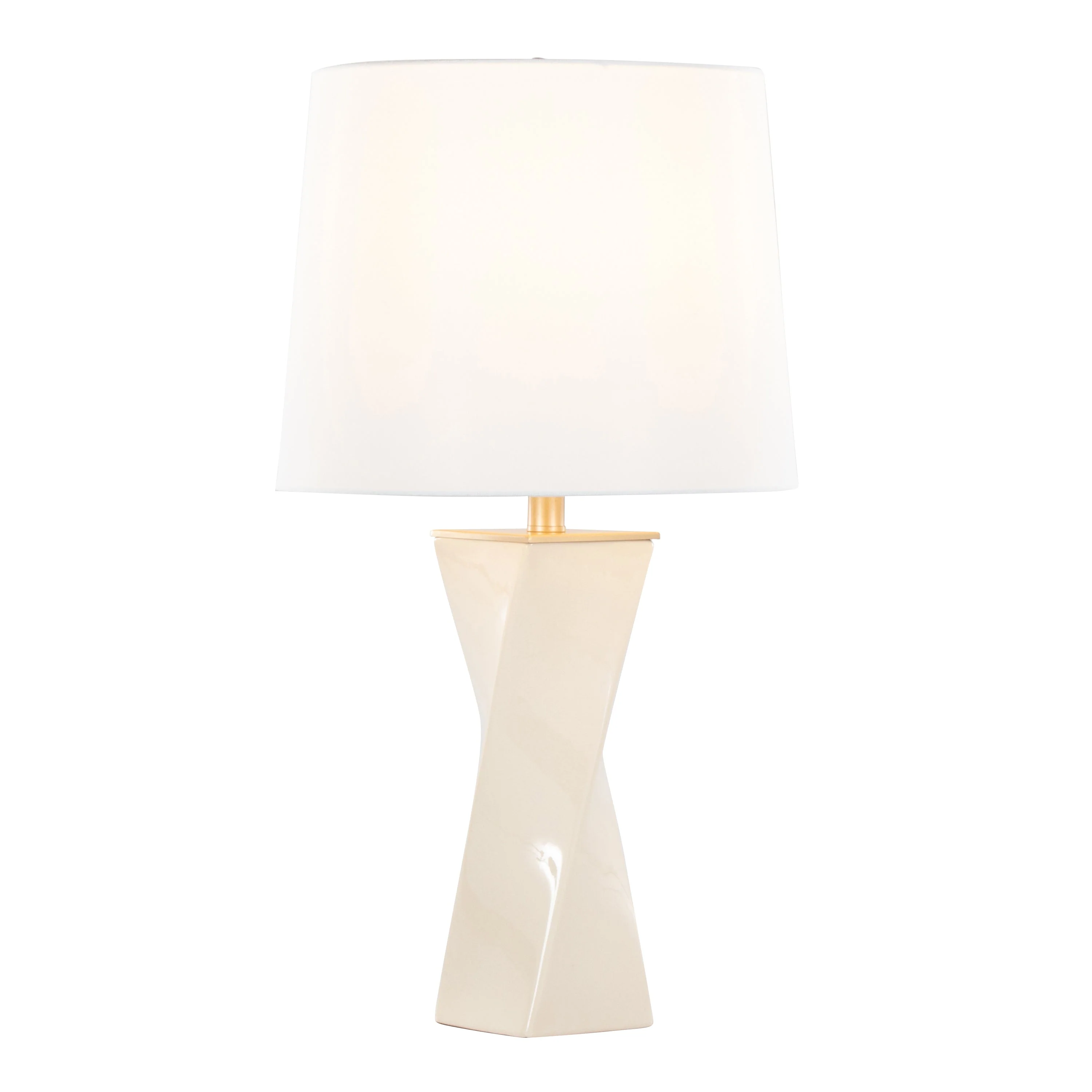 Curvo Square 27" Ceramic Table Lamp in Cream Ceramic, Gold Metal, and White Linen - Image 2