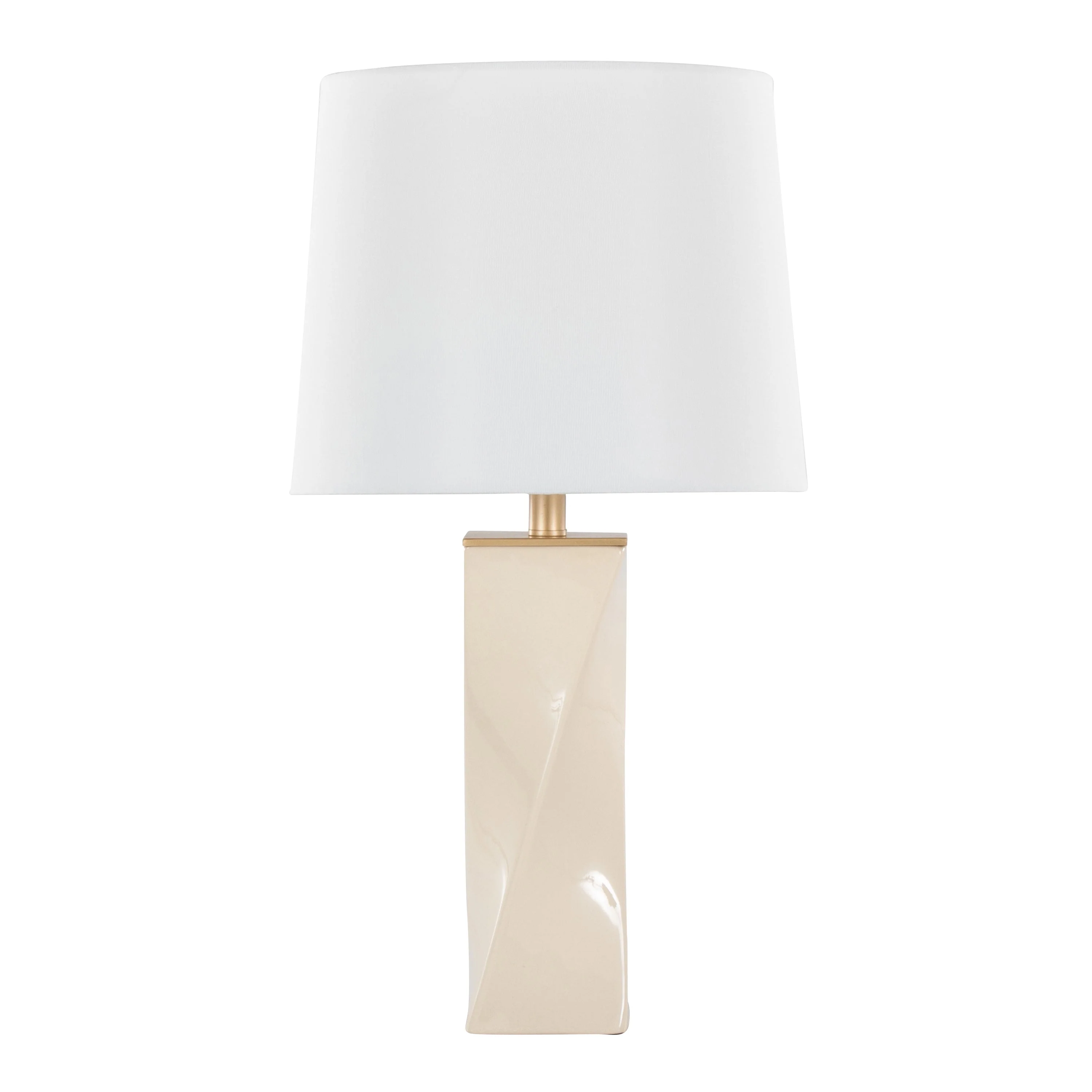 Curvo Square 27" Ceramic Table Lamp in Cream Ceramic, Gold Metal, and White Linen - Image 3