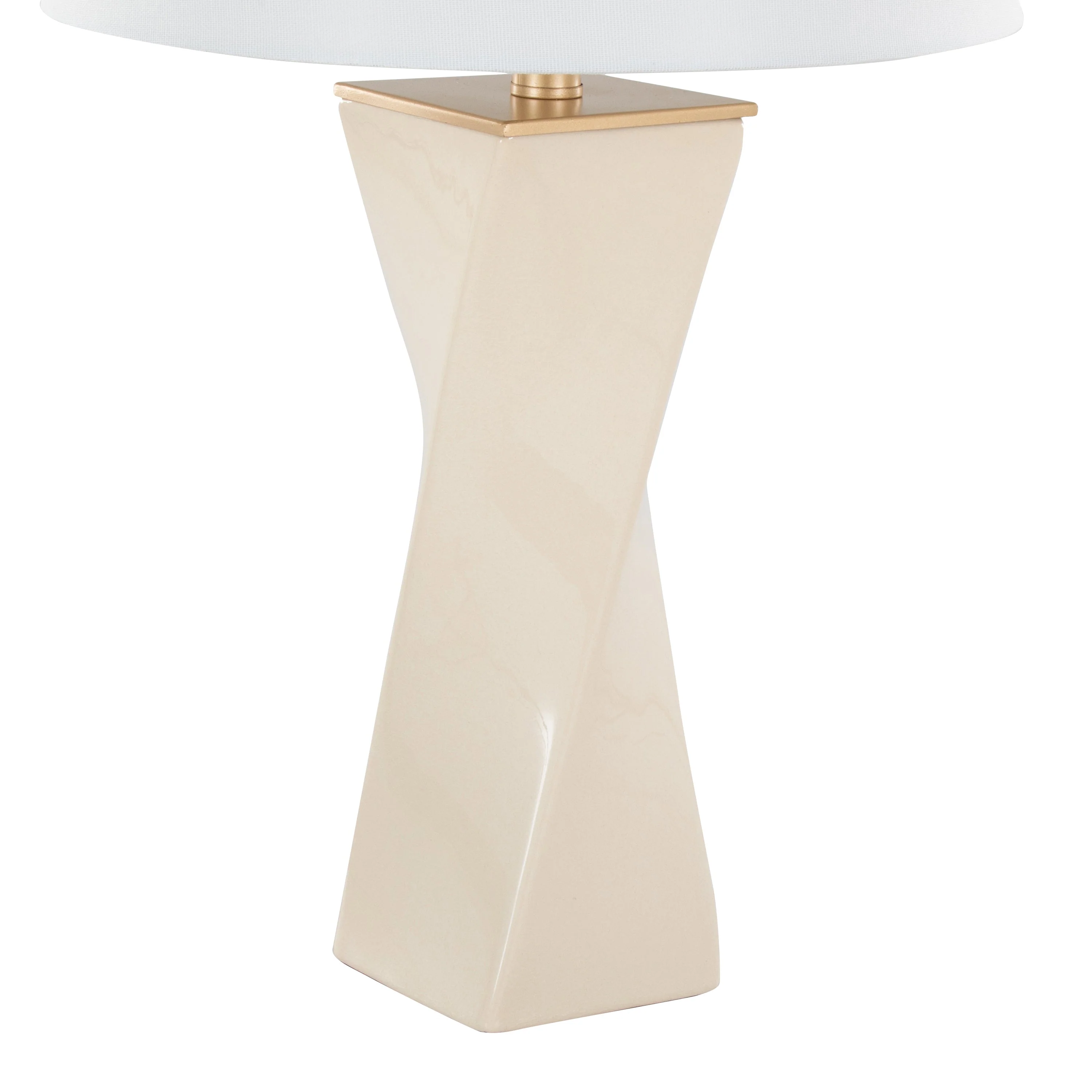 Curvo Square 27" Ceramic Table Lamp in Cream Ceramic, Gold Metal, and White Linen - Image 4