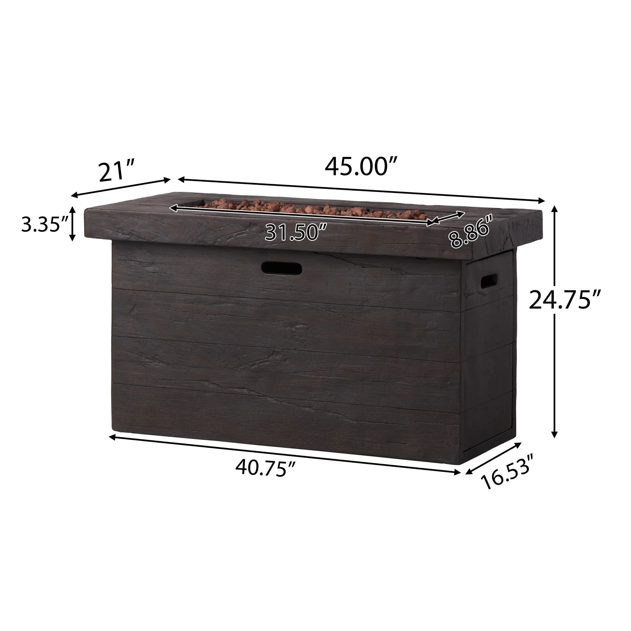 Custer - Rectangular Fire Pit 50,000 BTU Magnesium Oxide - Brown - Image 2
