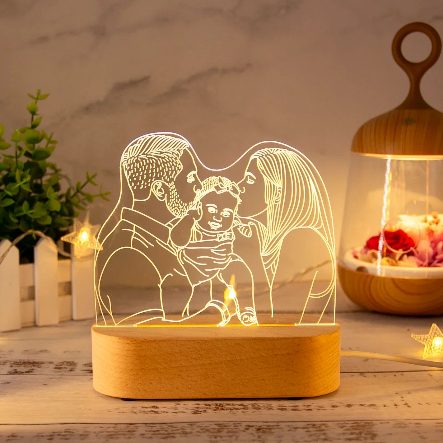 Custom 3D Photo Lamp LED Night Light Wooden Base Personalized Gift - Image 10