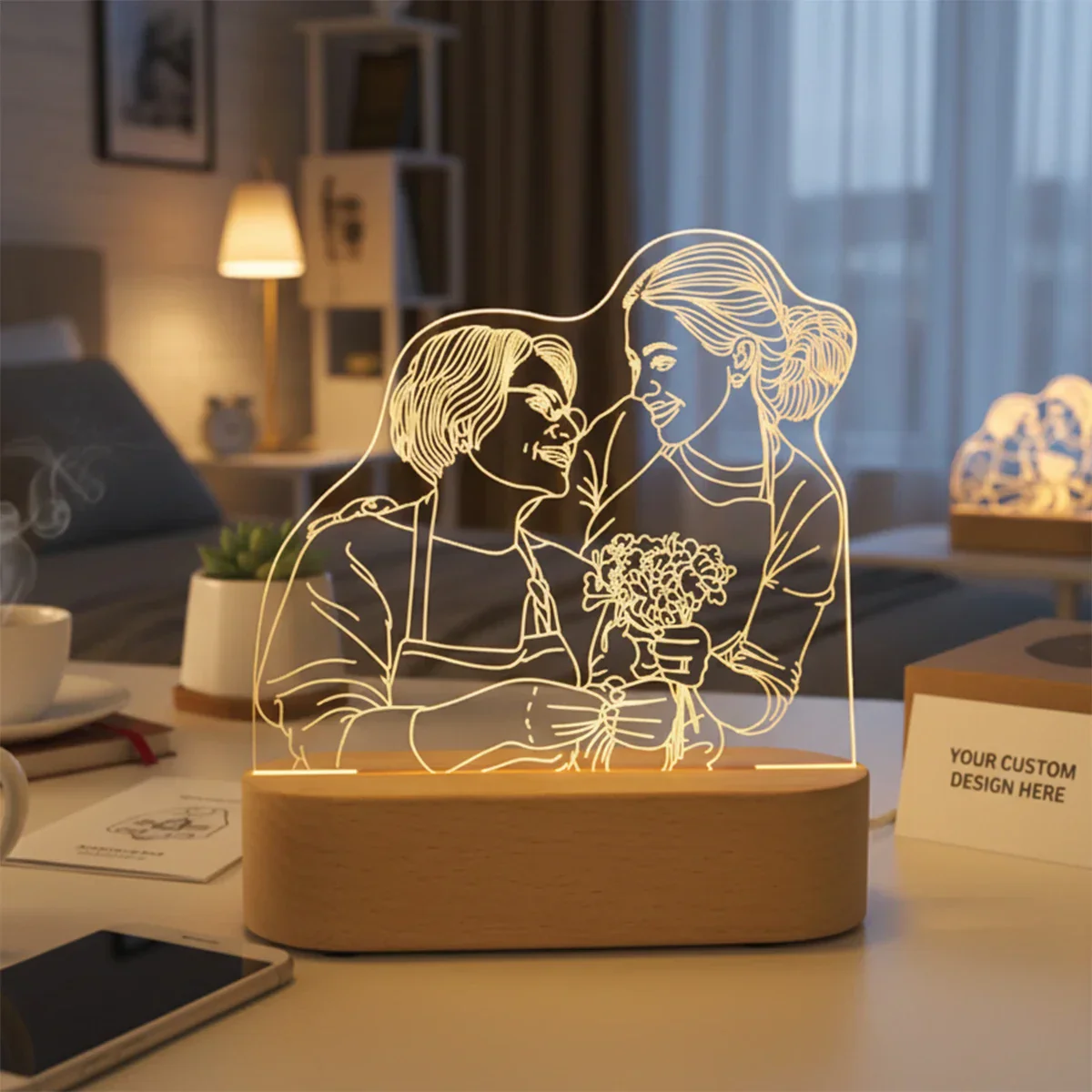 Custom 3D Photo Lamp LED Night Light Wooden Base Personalized Gift - Image 3