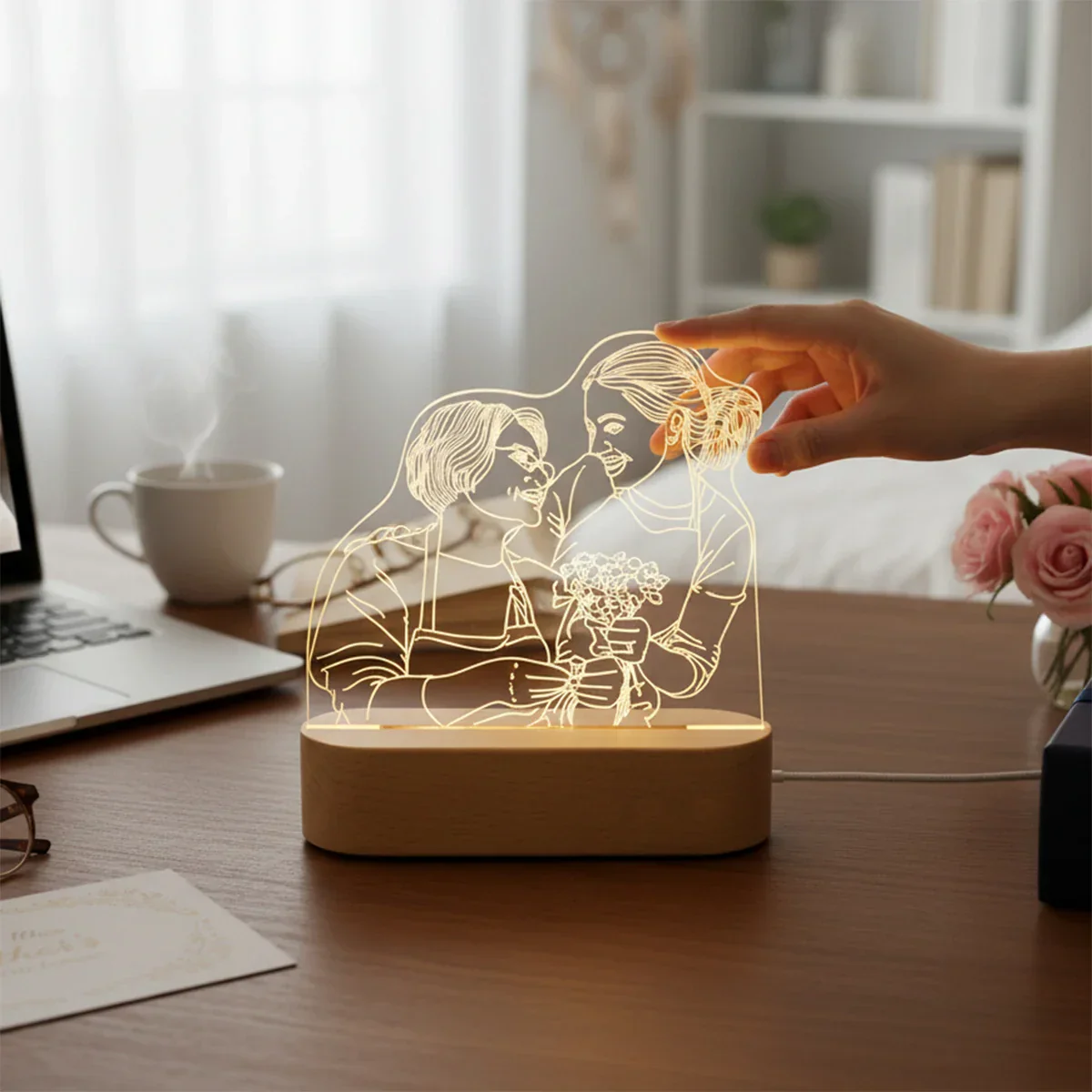 Custom 3D Photo Lamp LED Night Light Wooden Base Personalized Gift - Image 4