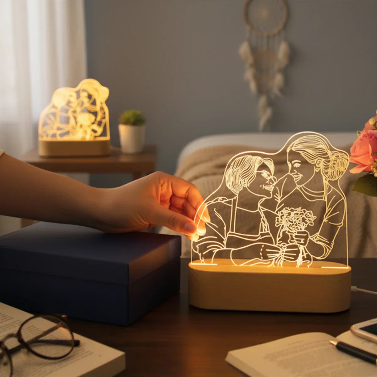 Custom 3D Photo Lamp LED Night Light Wooden Base Personalized Gift - Image 5