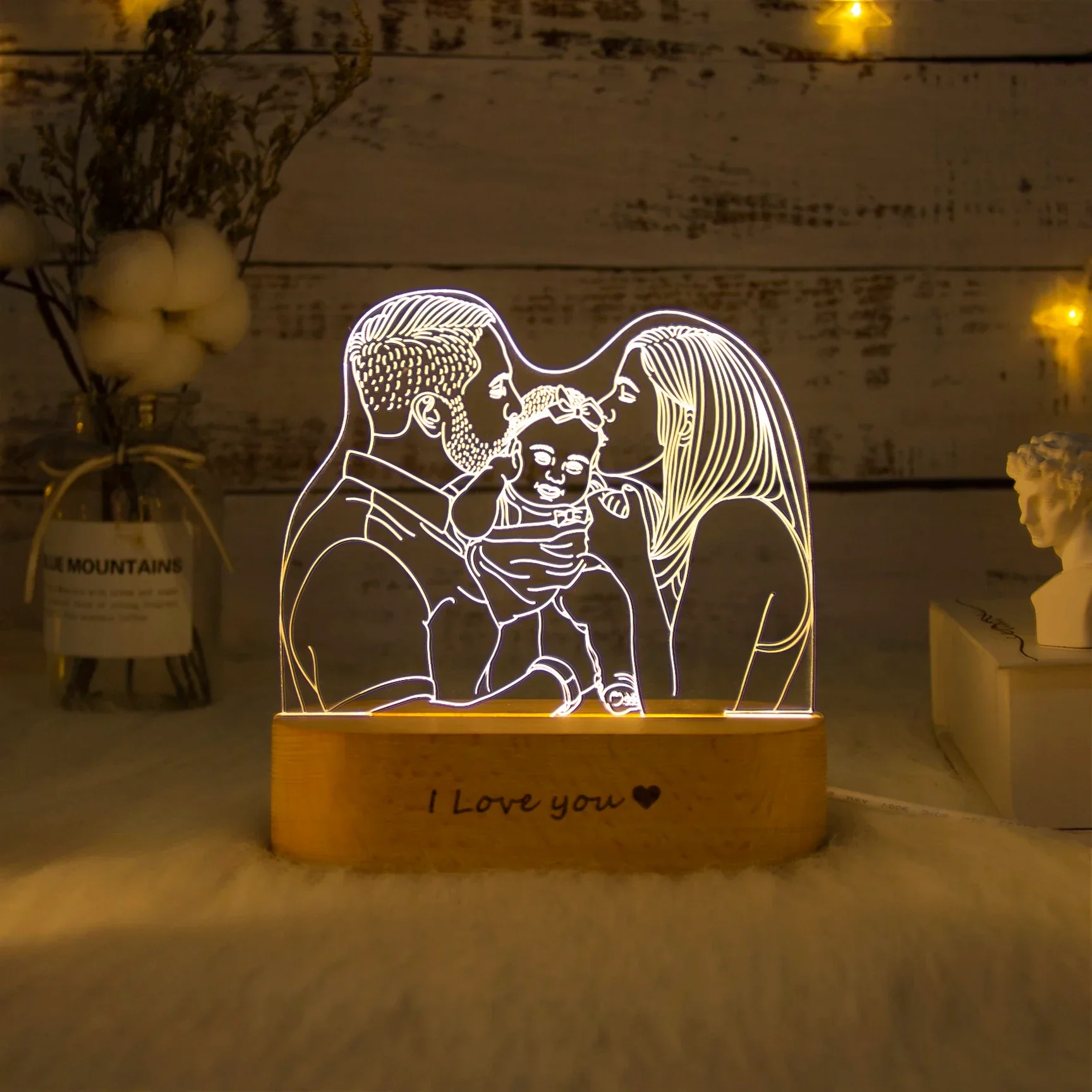 Custom 3D Photo Lamp LED Night Light Wooden Base Personalized Gift - Image 8
