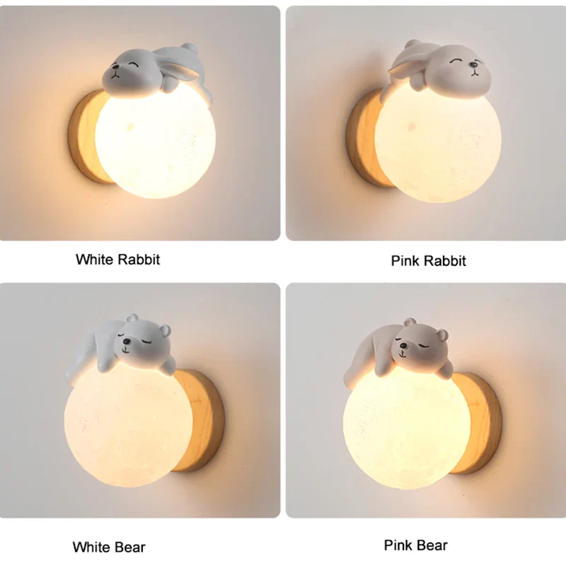 Cute Bear Moon Wall Light Kids Bedroom Nursery Night Light Cartoon Animal Lamp - Image 6