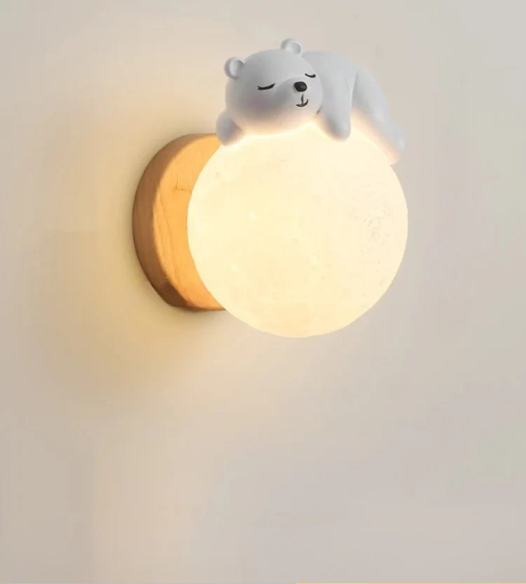 Cute Bear Moon Wall Light Kids Bedroom Nursery Night Light Cartoon Animal Lamp - Image 9