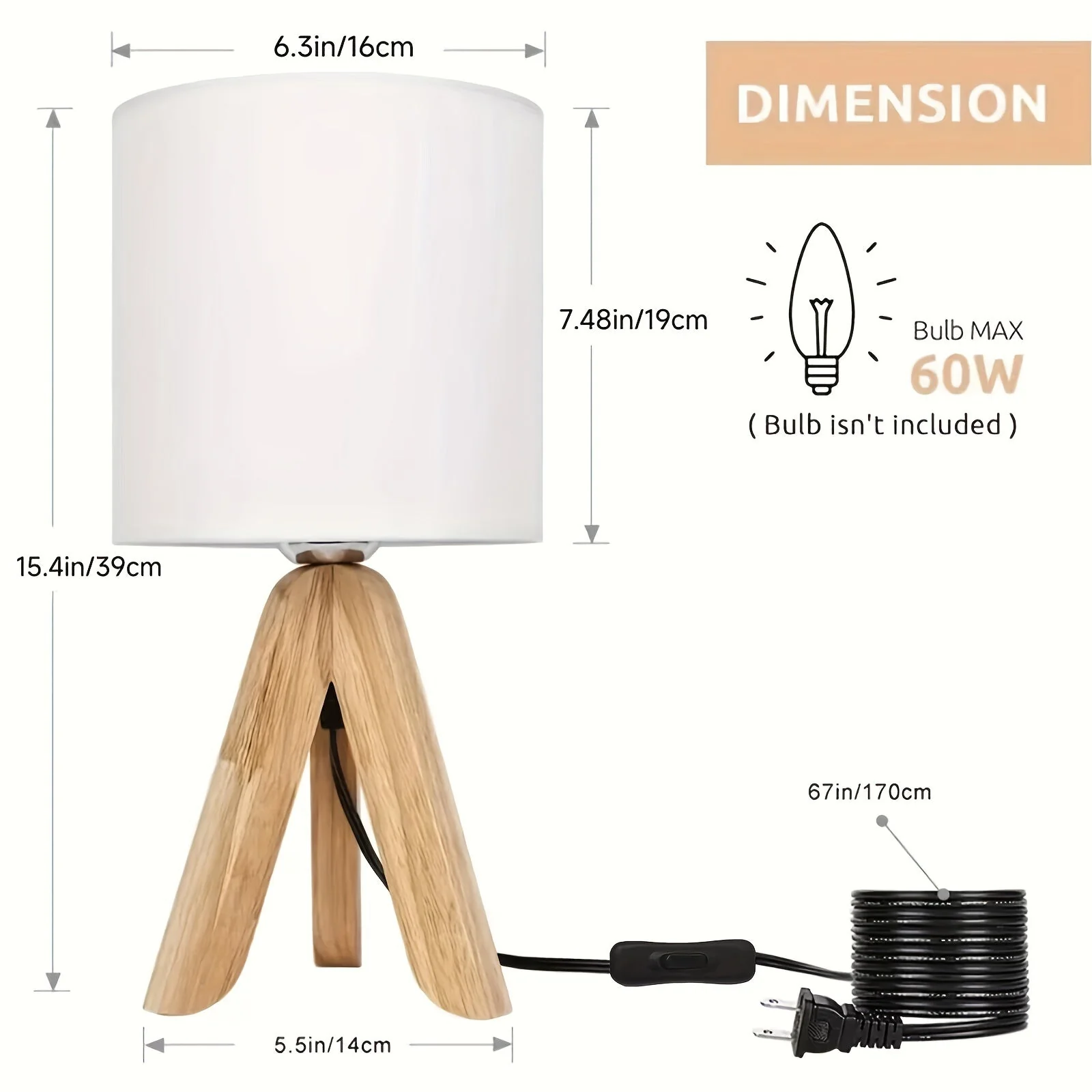 Cute Tripod Table Lamp with Fabric Shade for Desk Bedroom Dorm or Nightstand - Image 3