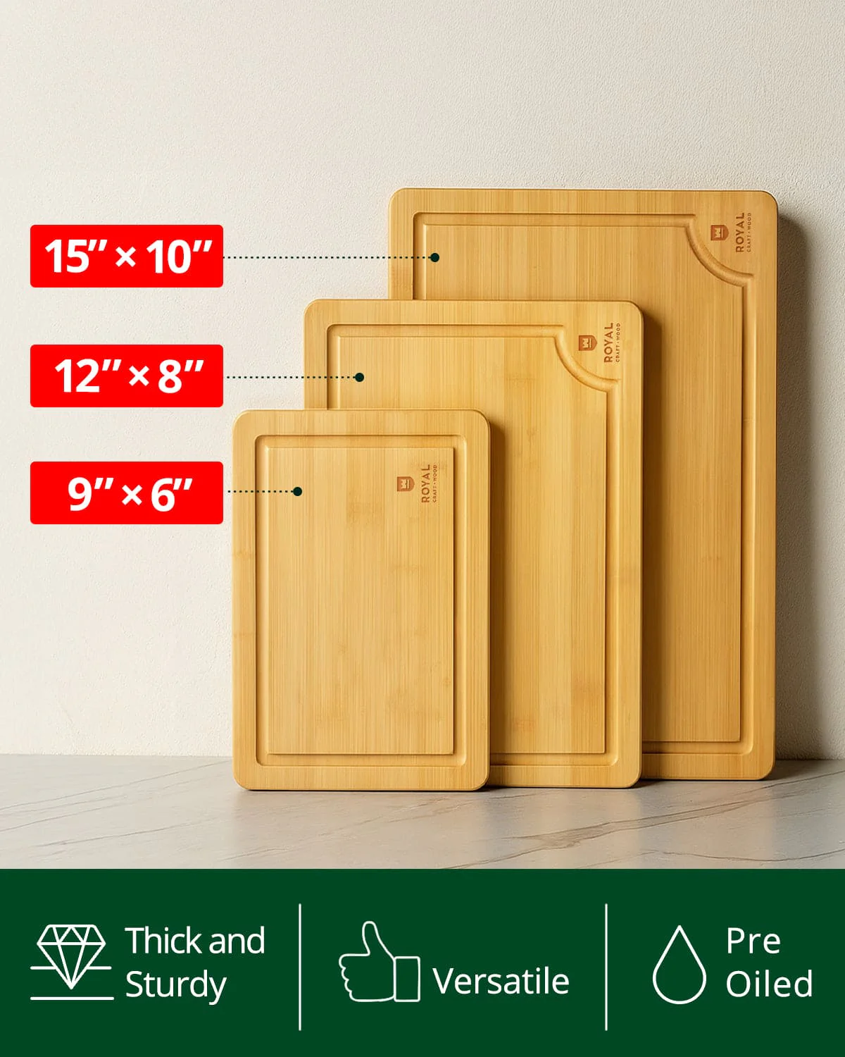 Cutting Board Set of 3, Bamboo - Image 4