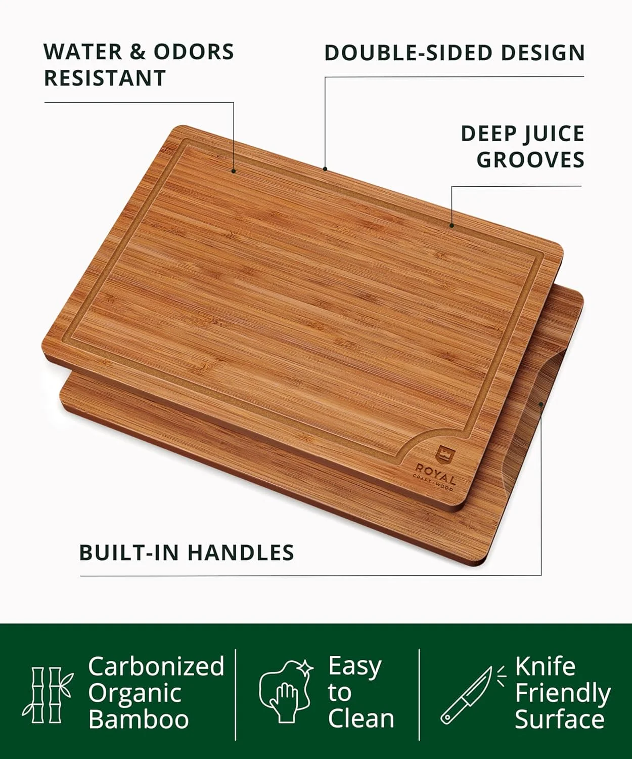 Cutting Board Set of 3, Bamboo, Brown - Image 2
