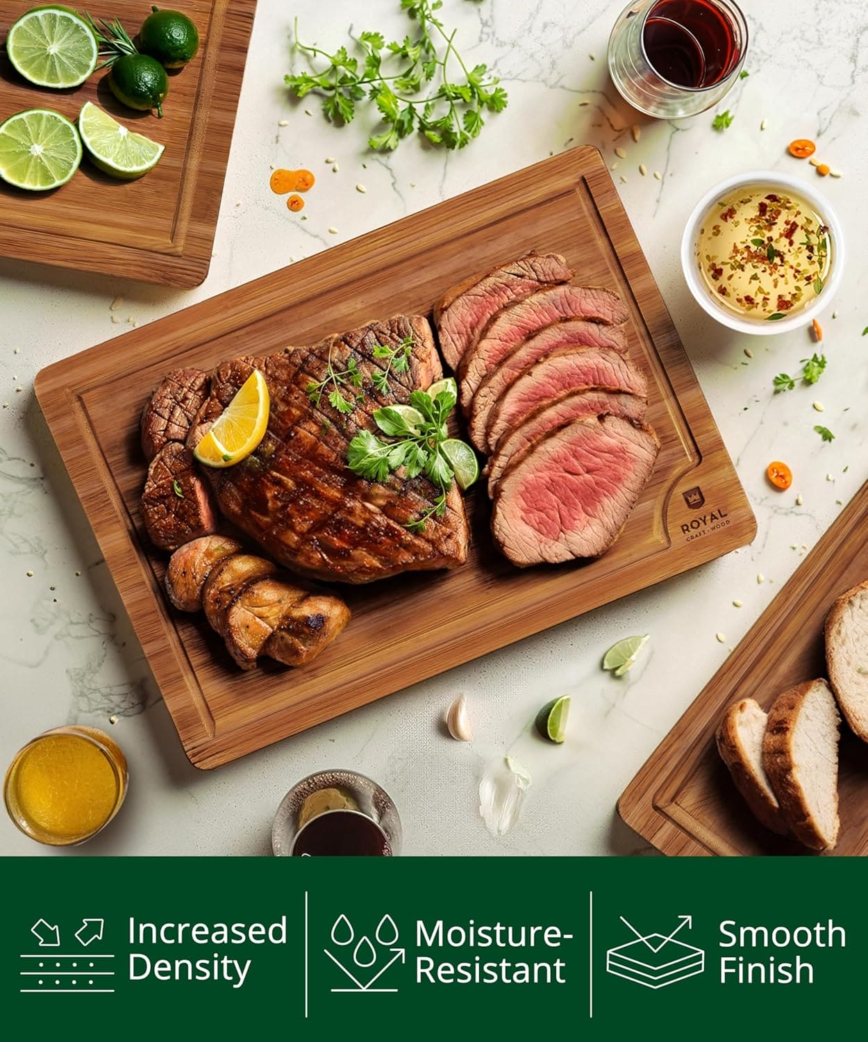 Cutting Board Set of 3, Bamboo, Brown - Image 4