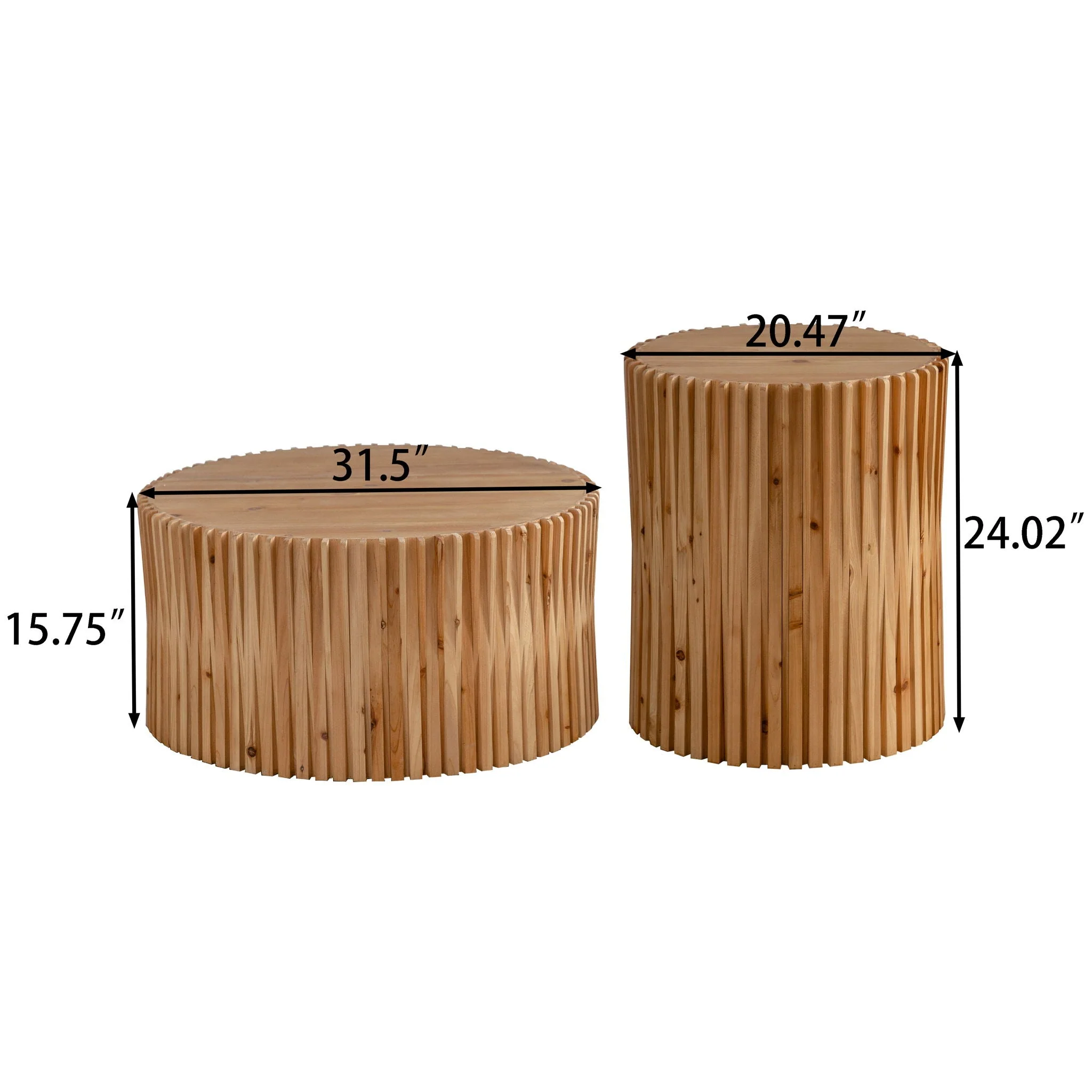 Cylindrical Coffee Table With Vertical Texture Relief For Living Room (Set of 2) - Natural - Image 4