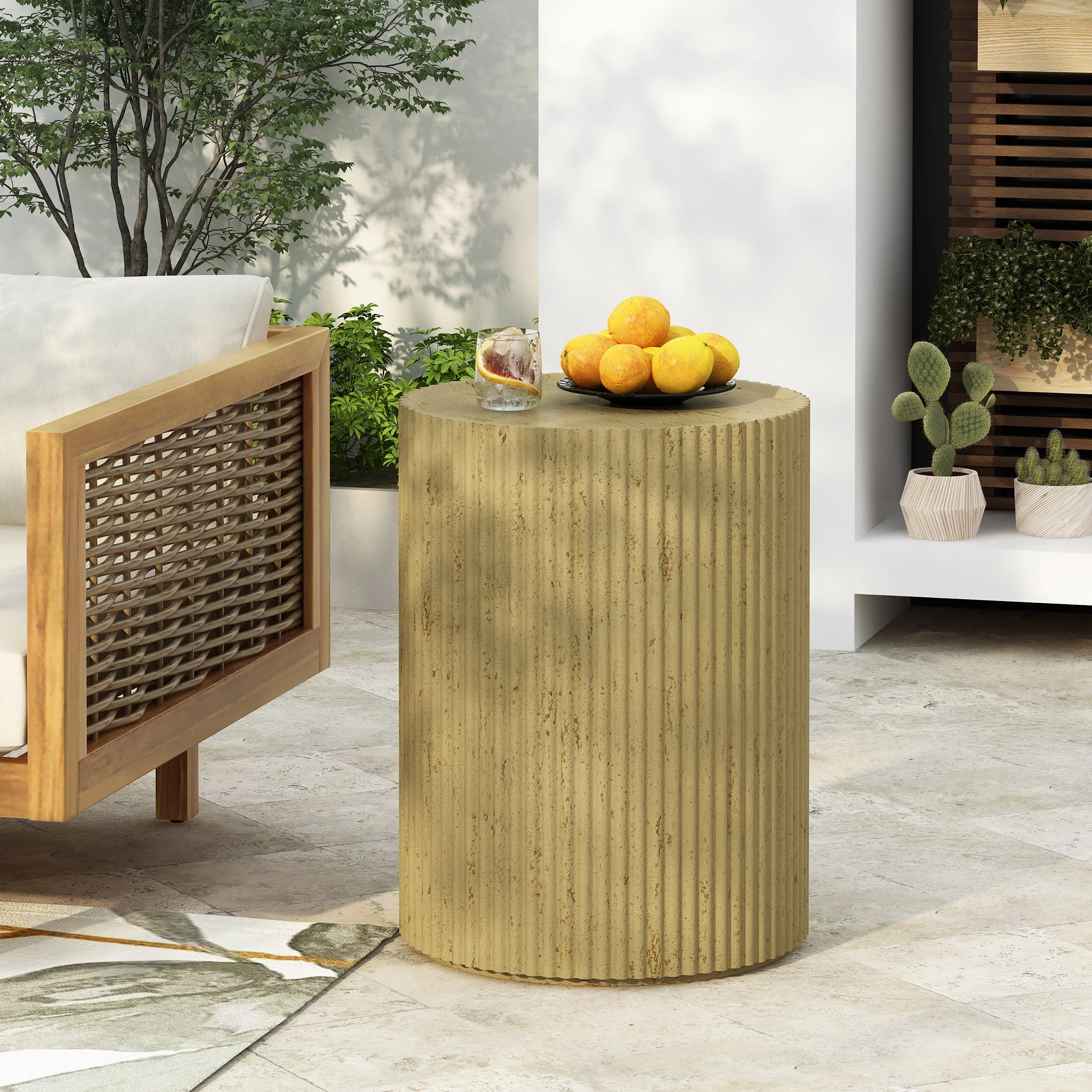 Cylindrical Outdoor Side Table Antique Brown MGO - Image 2