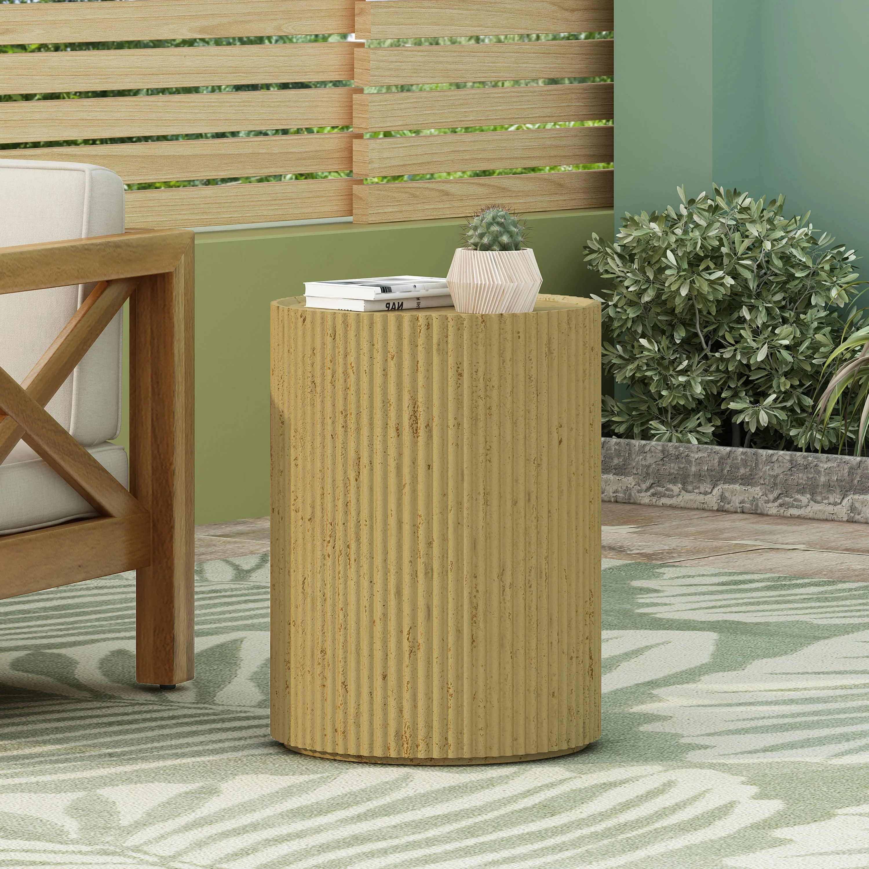 Cylindrical Outdoor Side Table Antique Brown MGO - Image 3