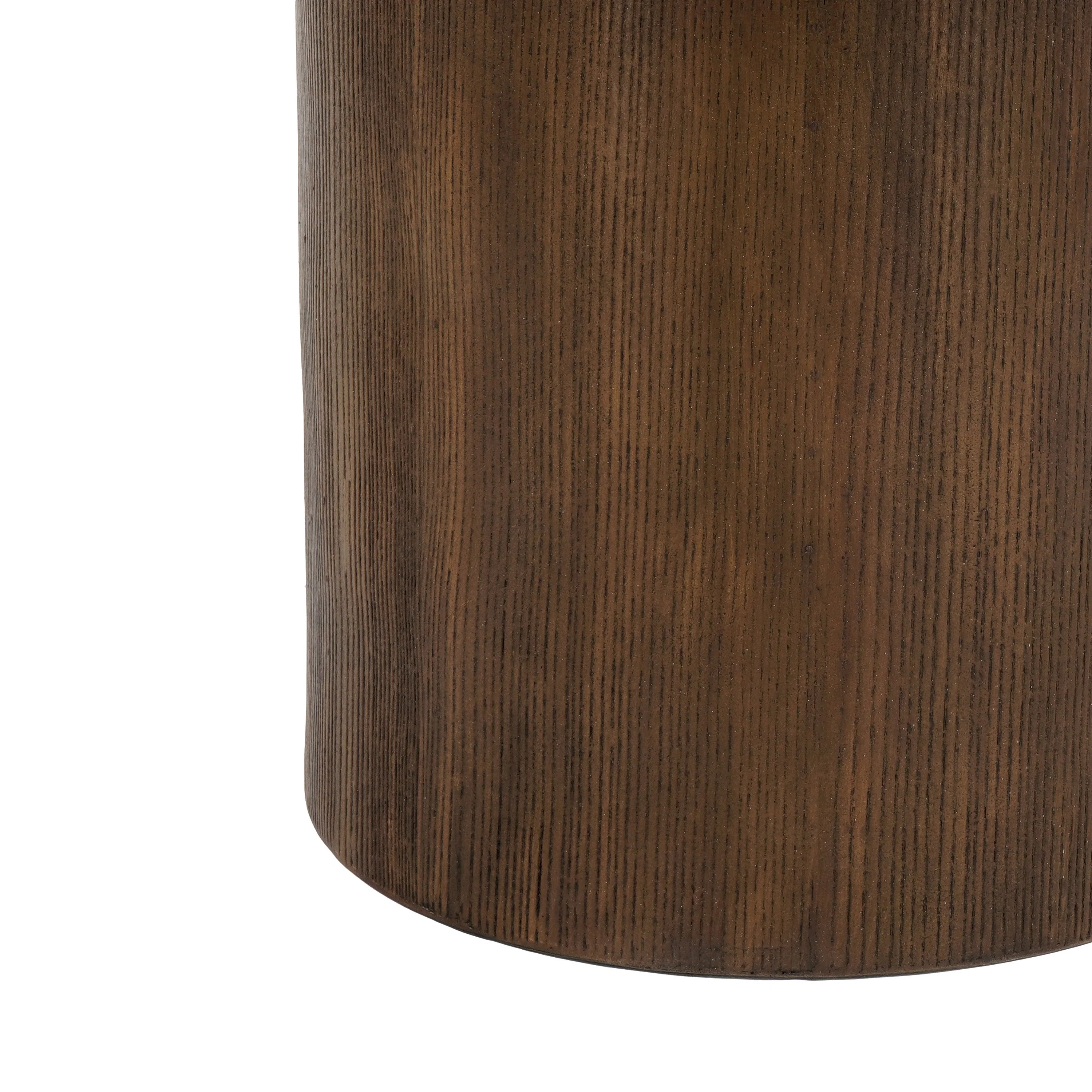 Cylindrical Side Table with Antique White Faux Stone Top and Natural Wood Base - Image 9