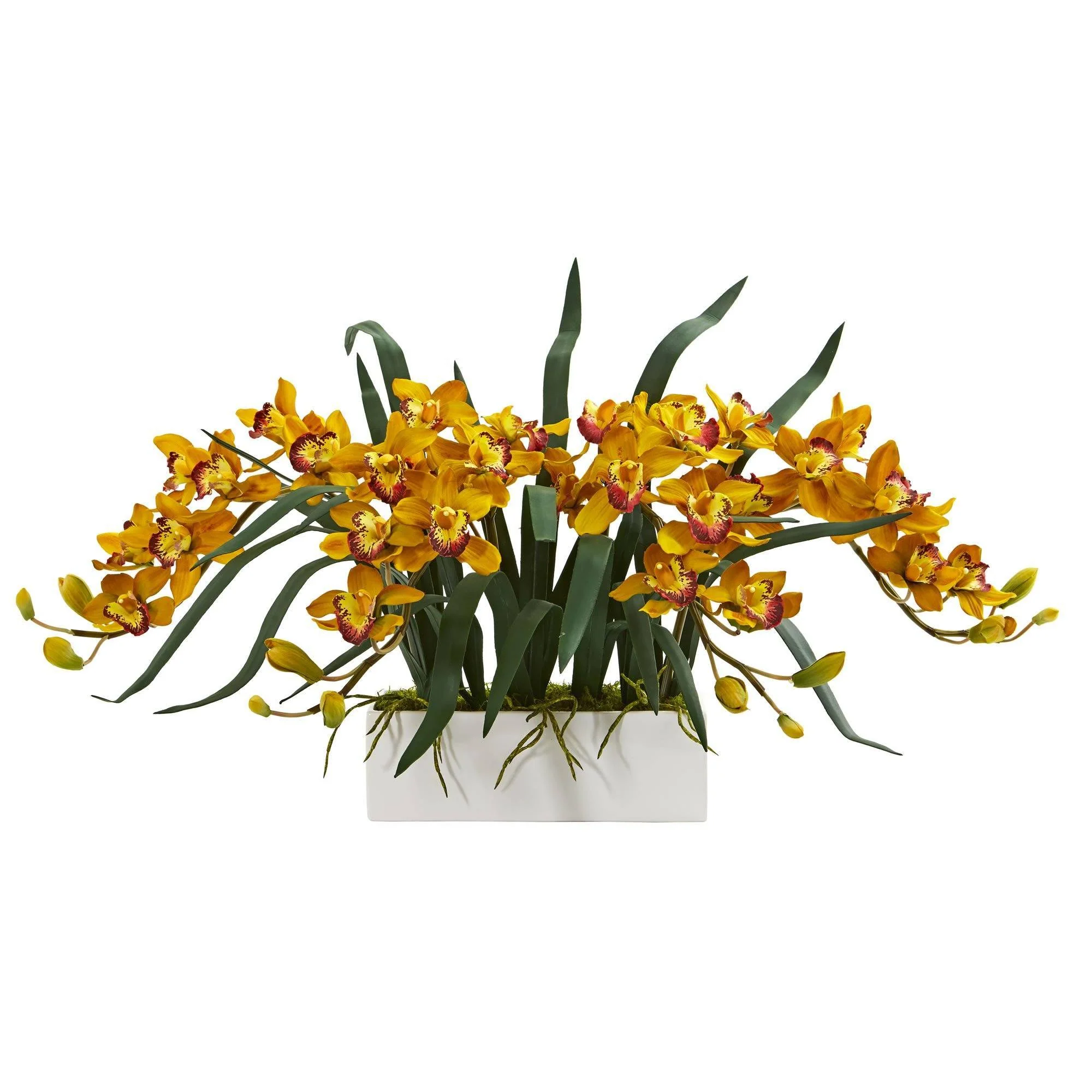Cymbidium Artificial Arrangement in White Vase - Image 2