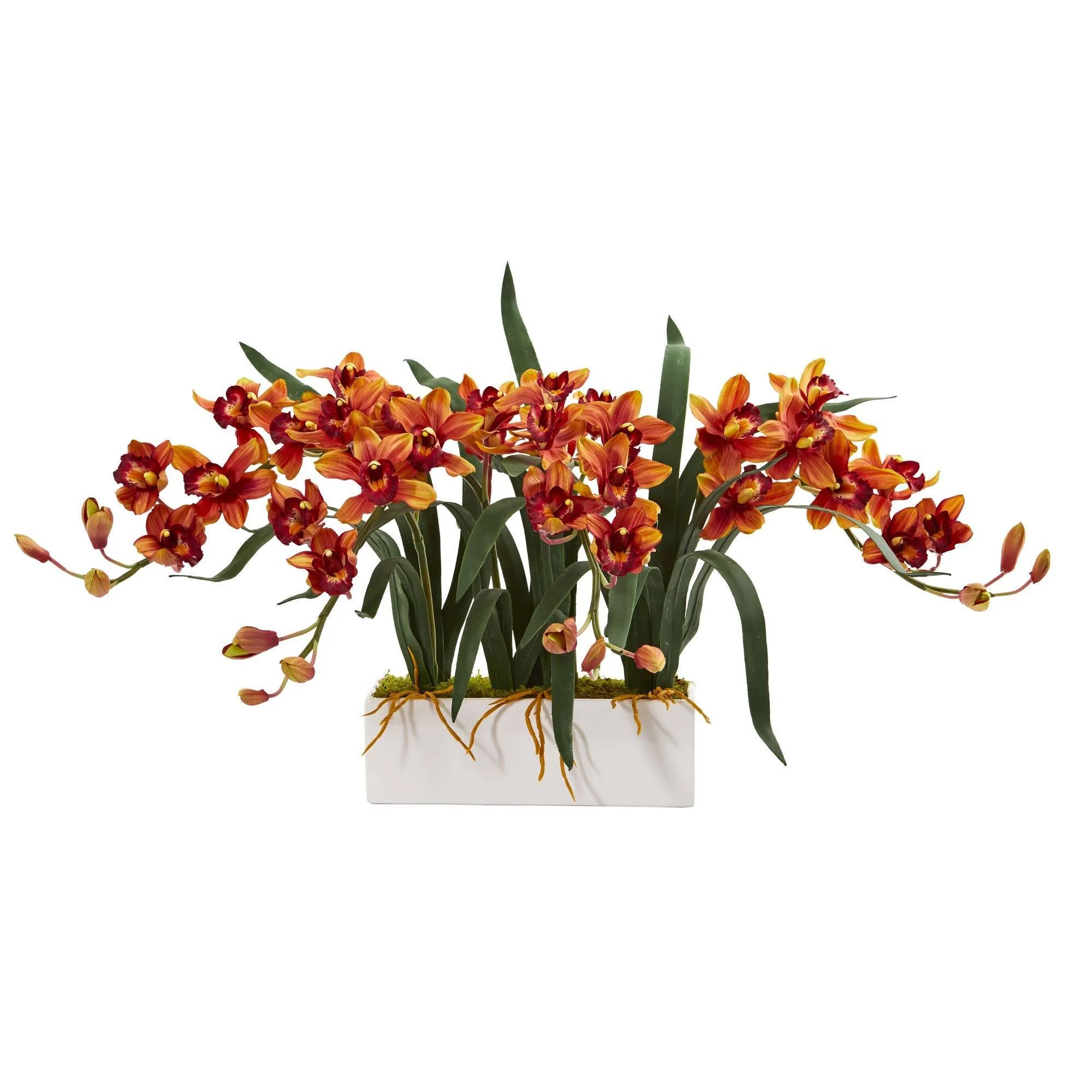 Cymbidium Artificial Arrangement in White Vase - Image 3