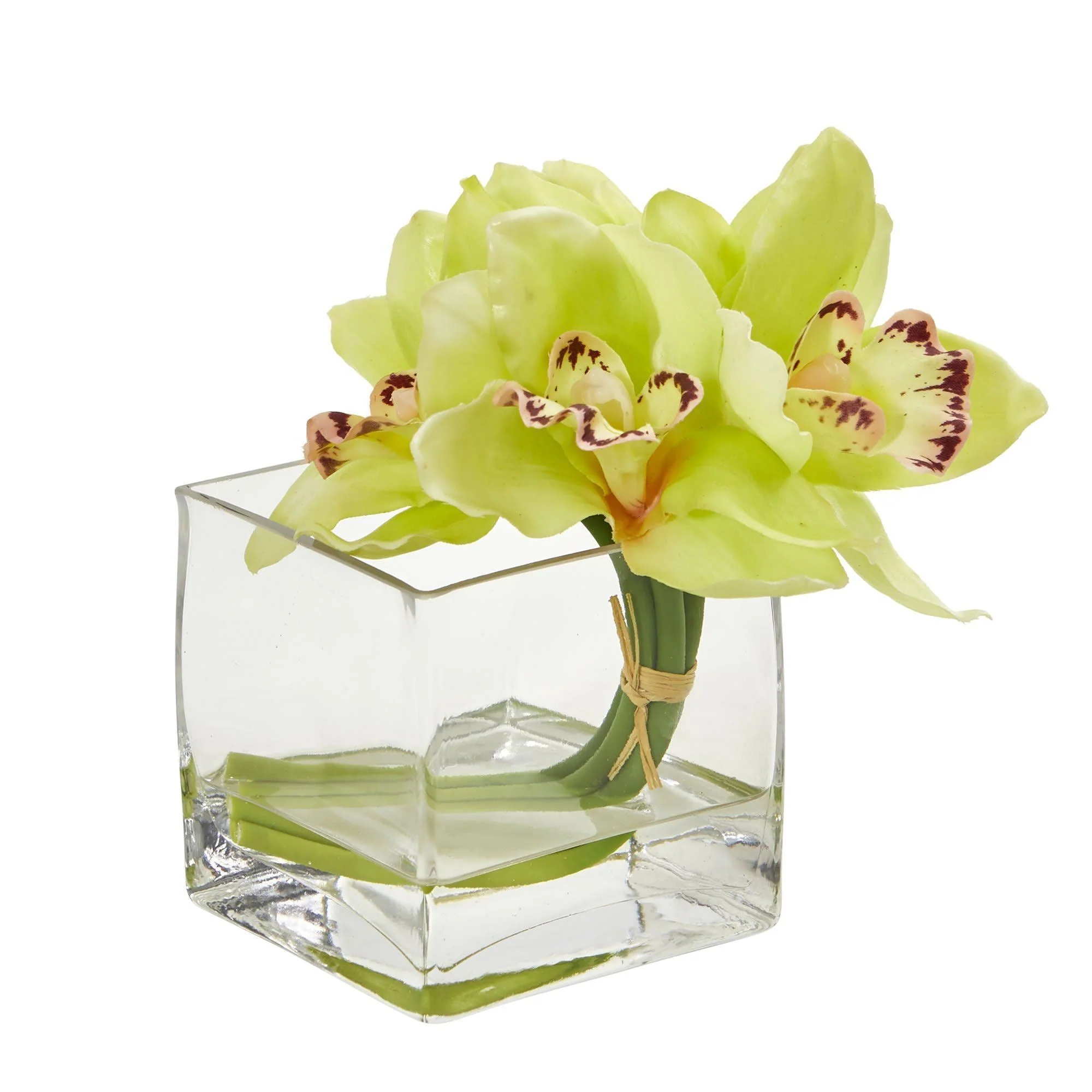 Cymbidium Orchid Artificial Arrangement in Glass Vase (Set of 2) - Image 3