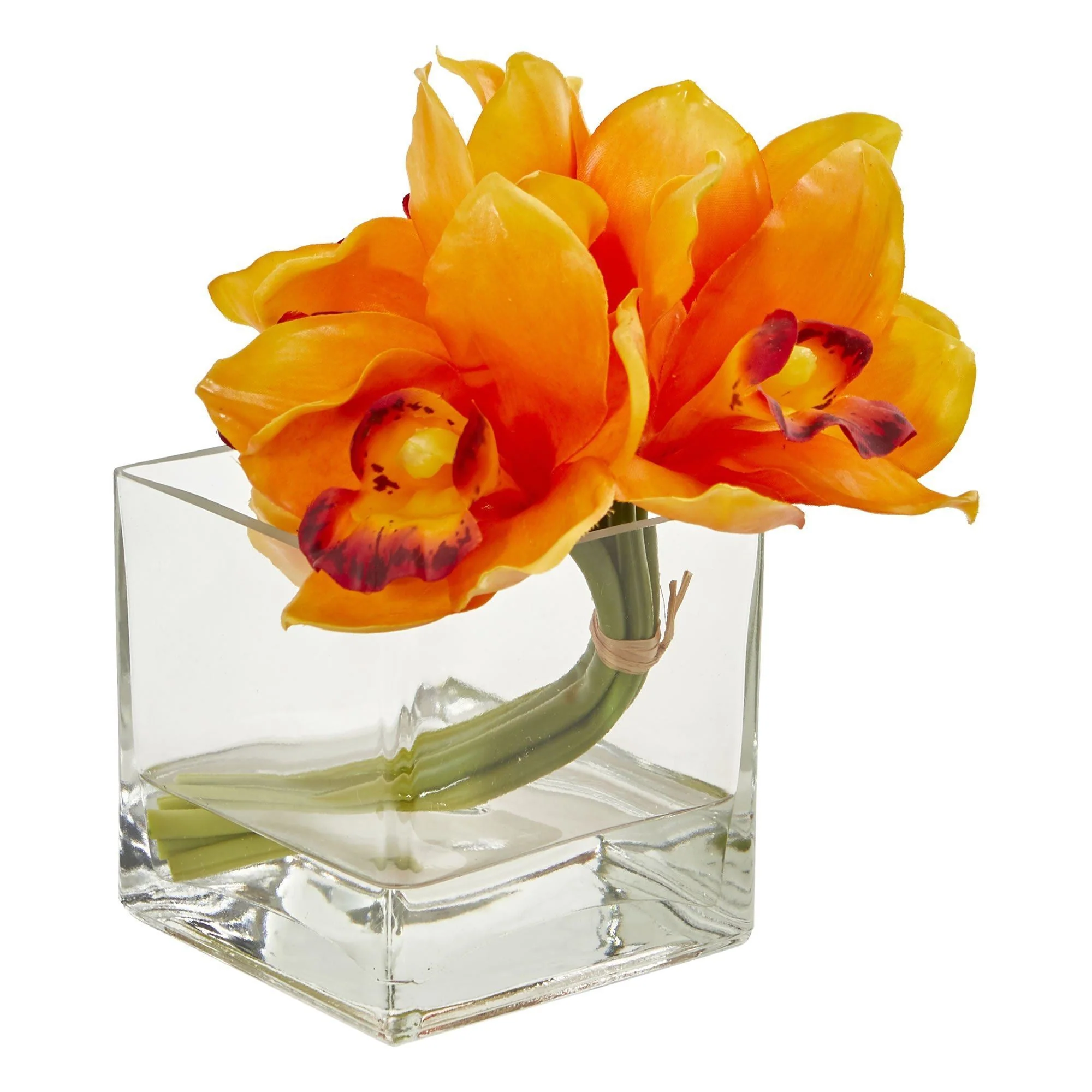 Cymbidium Orchid Artificial Arrangement in Glass Vase (Set of 2) - Image 5