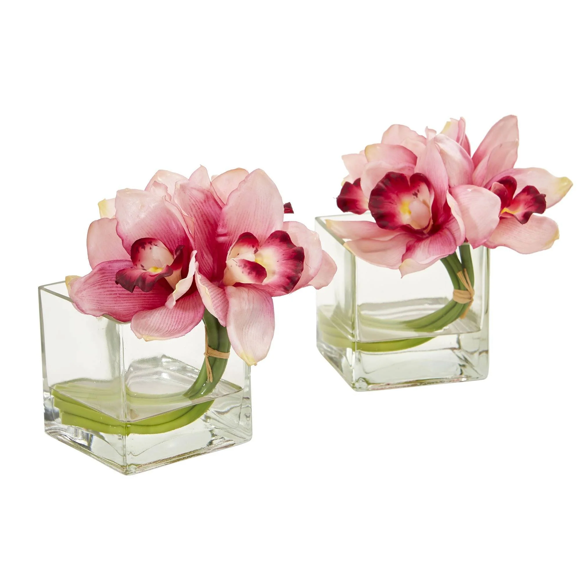 Cymbidium Orchid Artificial Arrangement in Glass Vase (Set of 2) - Image 6