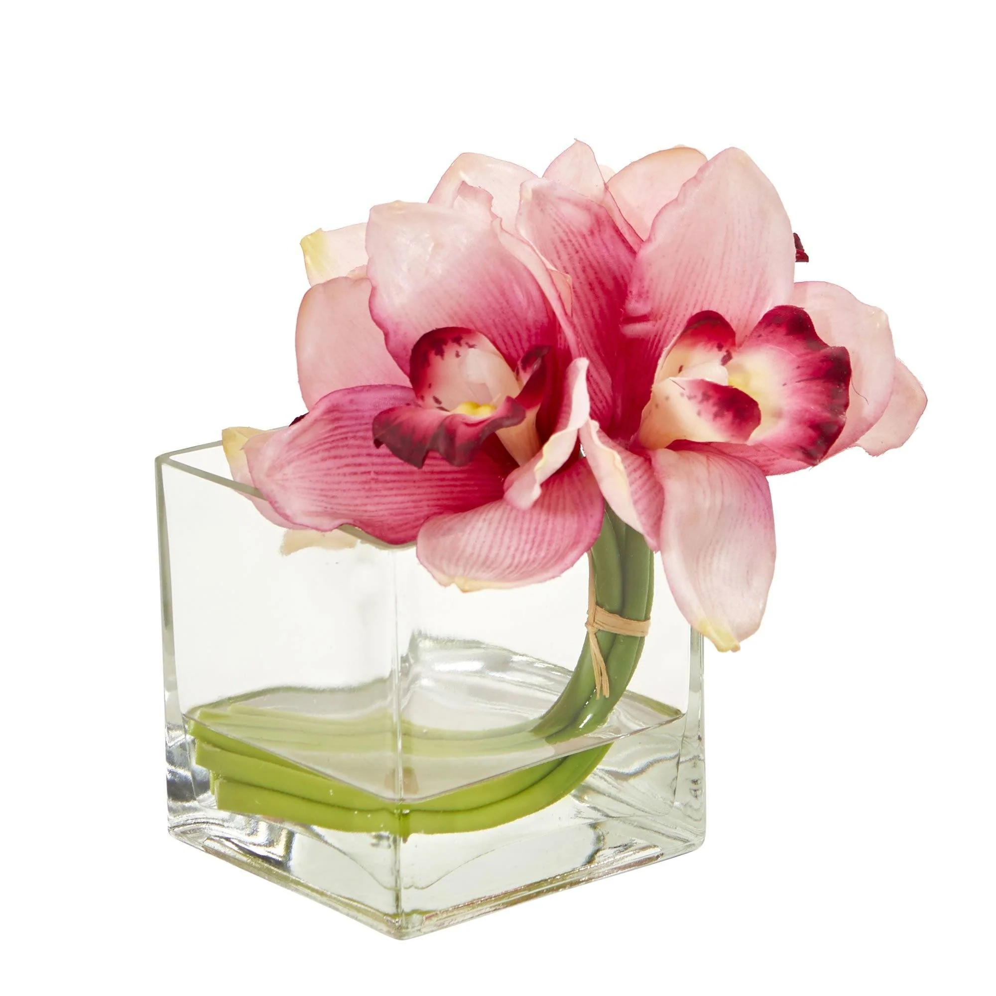 Cymbidium Orchid Artificial Arrangement in Glass Vase (Set of 2) - Image 7