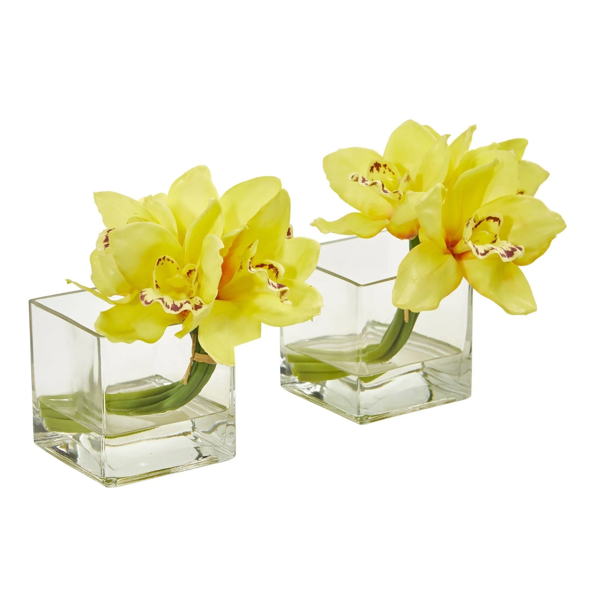Cymbidium Orchid Artificial Arrangement in Glass Vase (Set of 2) - Image 8