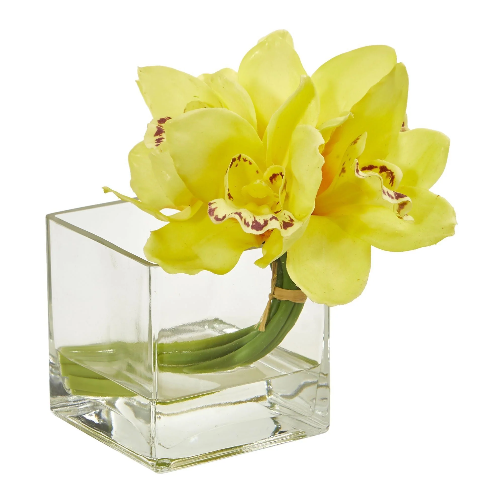 Cymbidium Orchid Artificial Arrangement in Glass Vase (Set of 2) - Image 9
