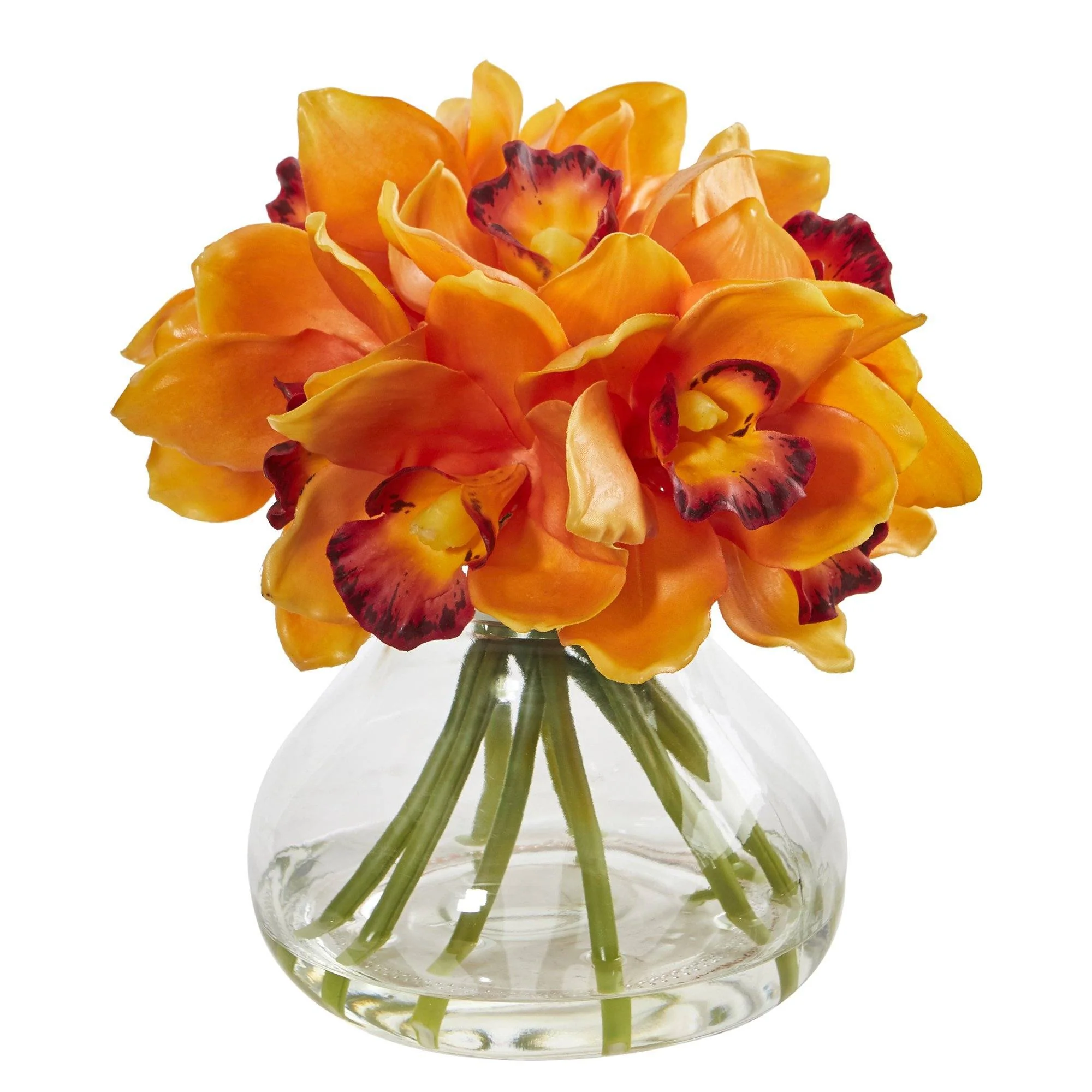 Cymbidium Silk Orchid Artificial Arrangement in Glass Vase - Image 2