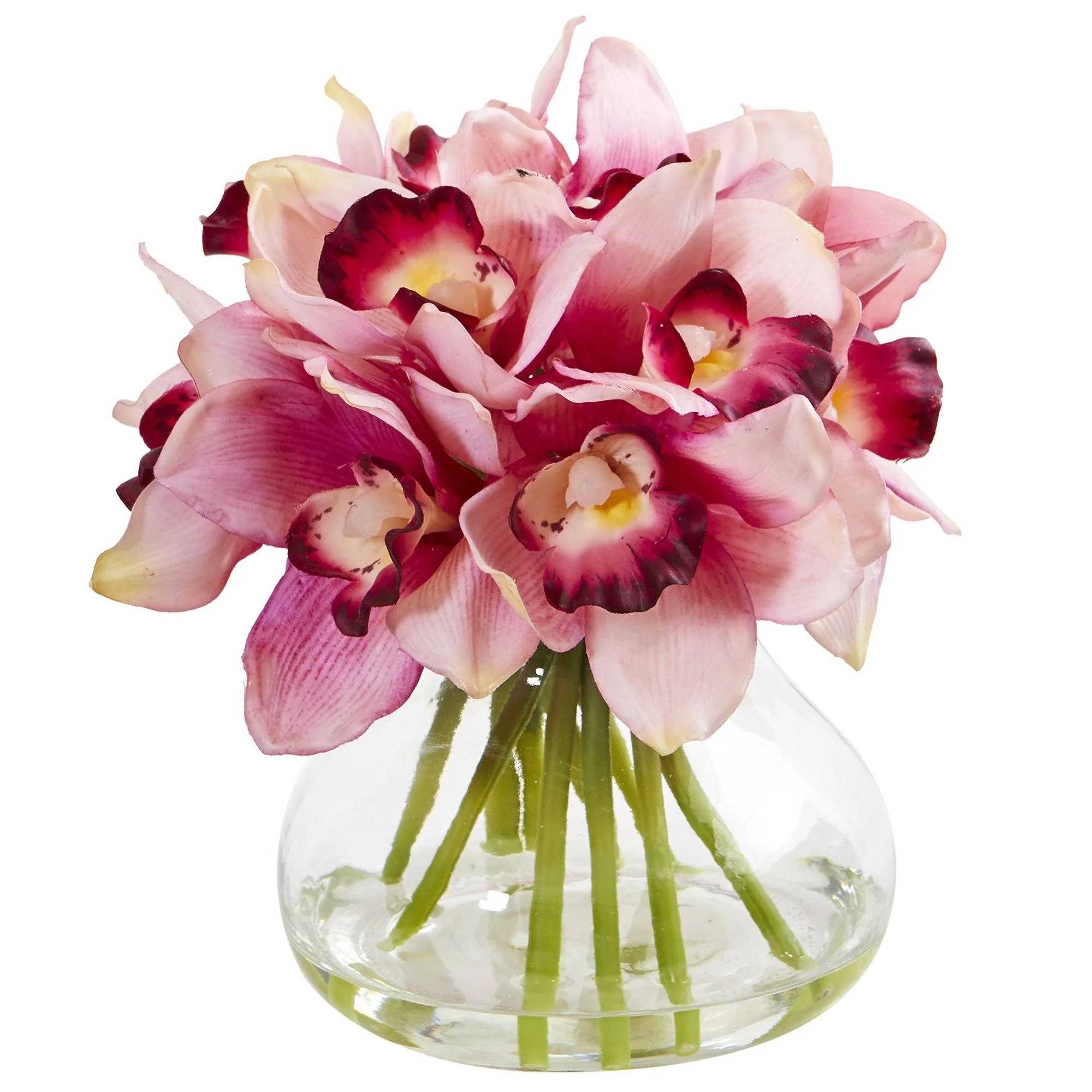 Cymbidium Silk Orchid Artificial Arrangement in Glass Vase - Image 3