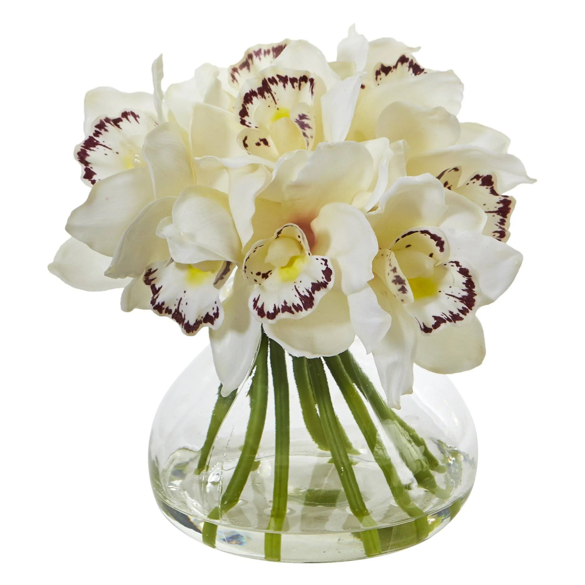Cymbidium Silk Orchid Artificial Arrangement in Glass Vase - Image 4
