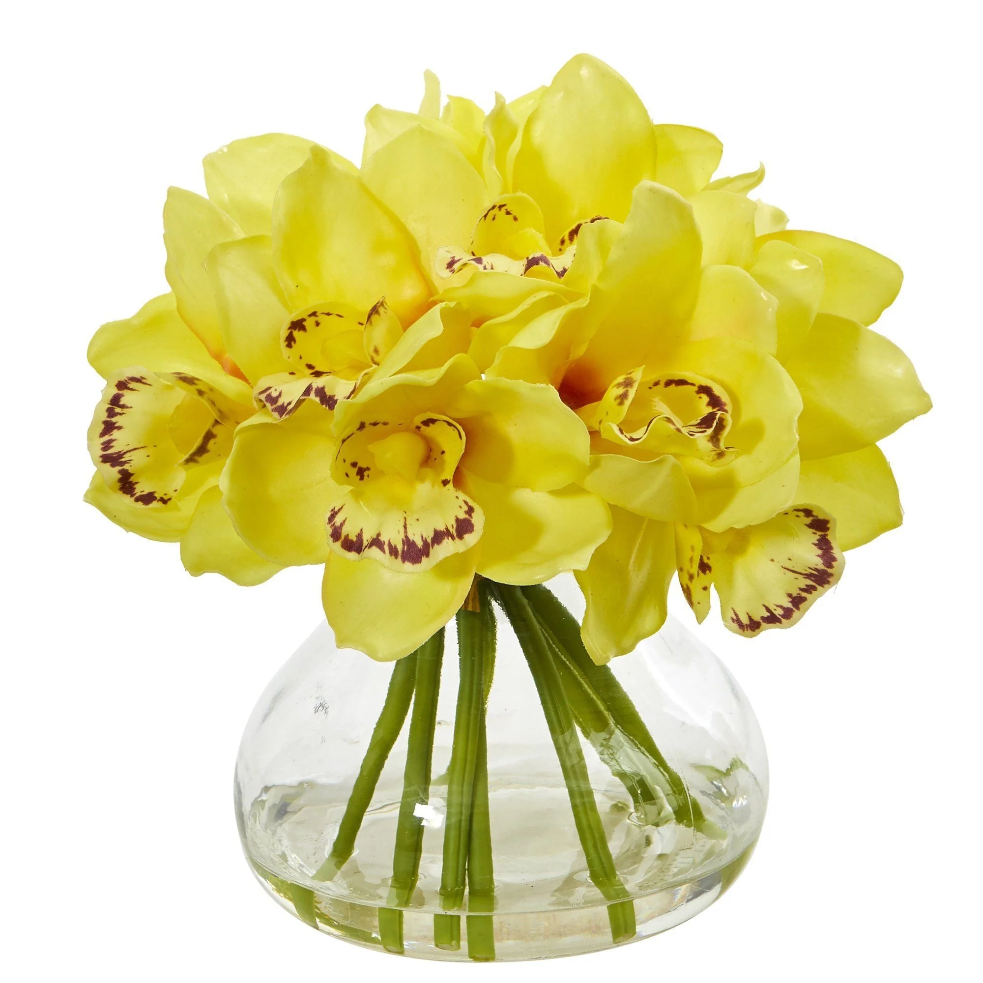 Cymbidium Silk Orchid Artificial Arrangement in Glass Vase - Image 5