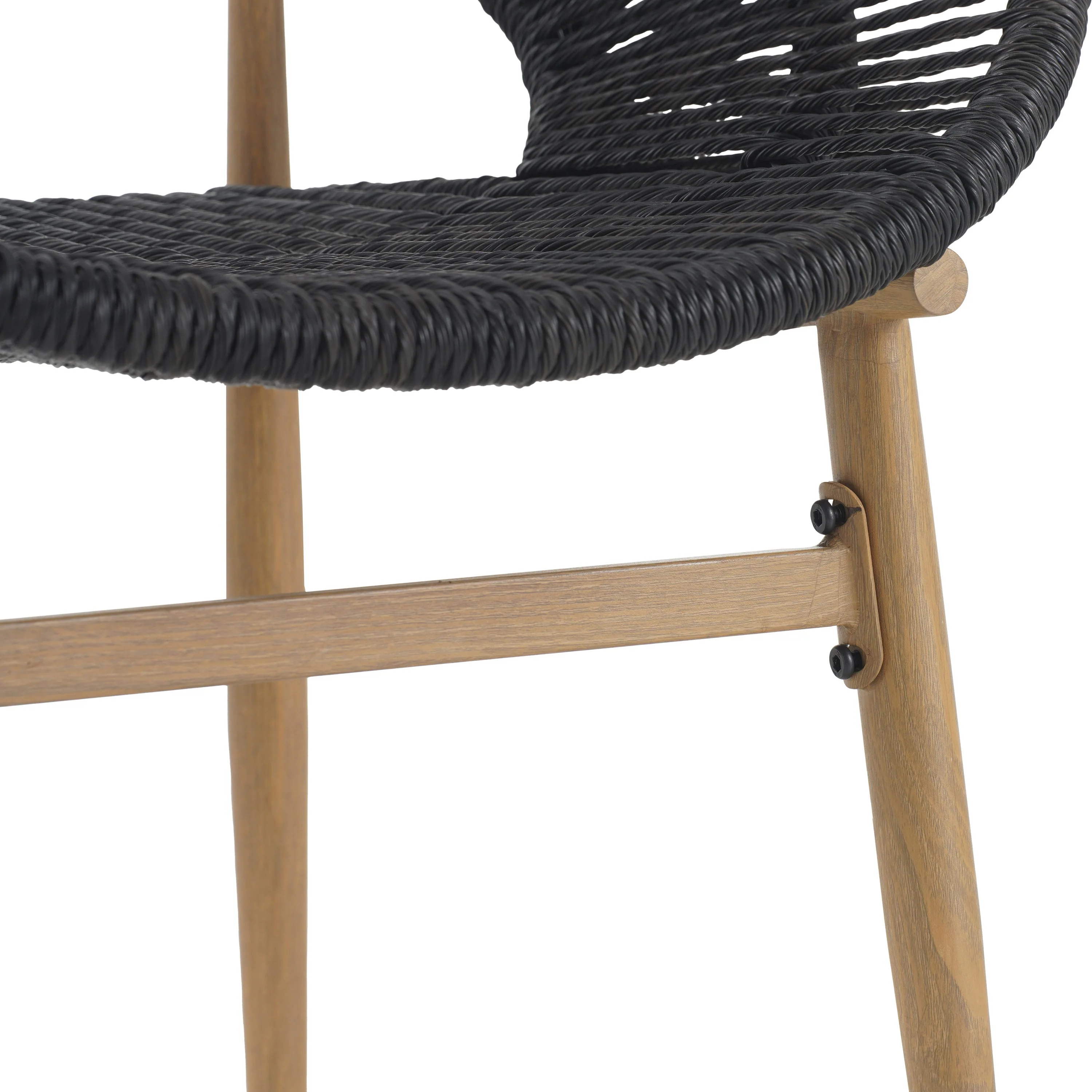 Cyril Outdoor Wicker Papasan Style Dining Chair with Teak Finished Leg and Dark Gray Faux Rattan - Set of 2 - Image 10
