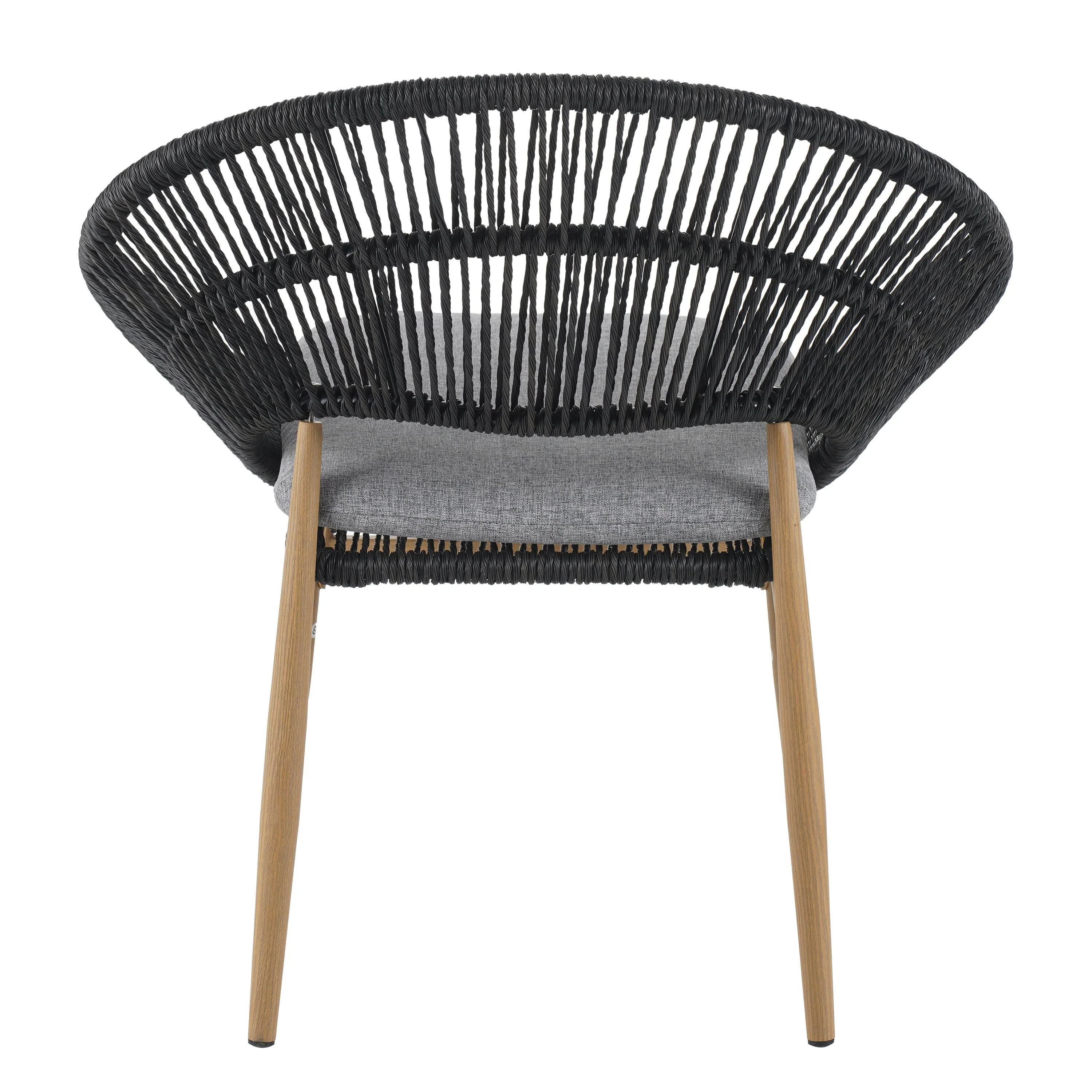Cyril Outdoor Wicker Papasan Style Dining Chair with Teak Finished Leg and Dark Gray Faux Rattan - Set of 2 - Image 7