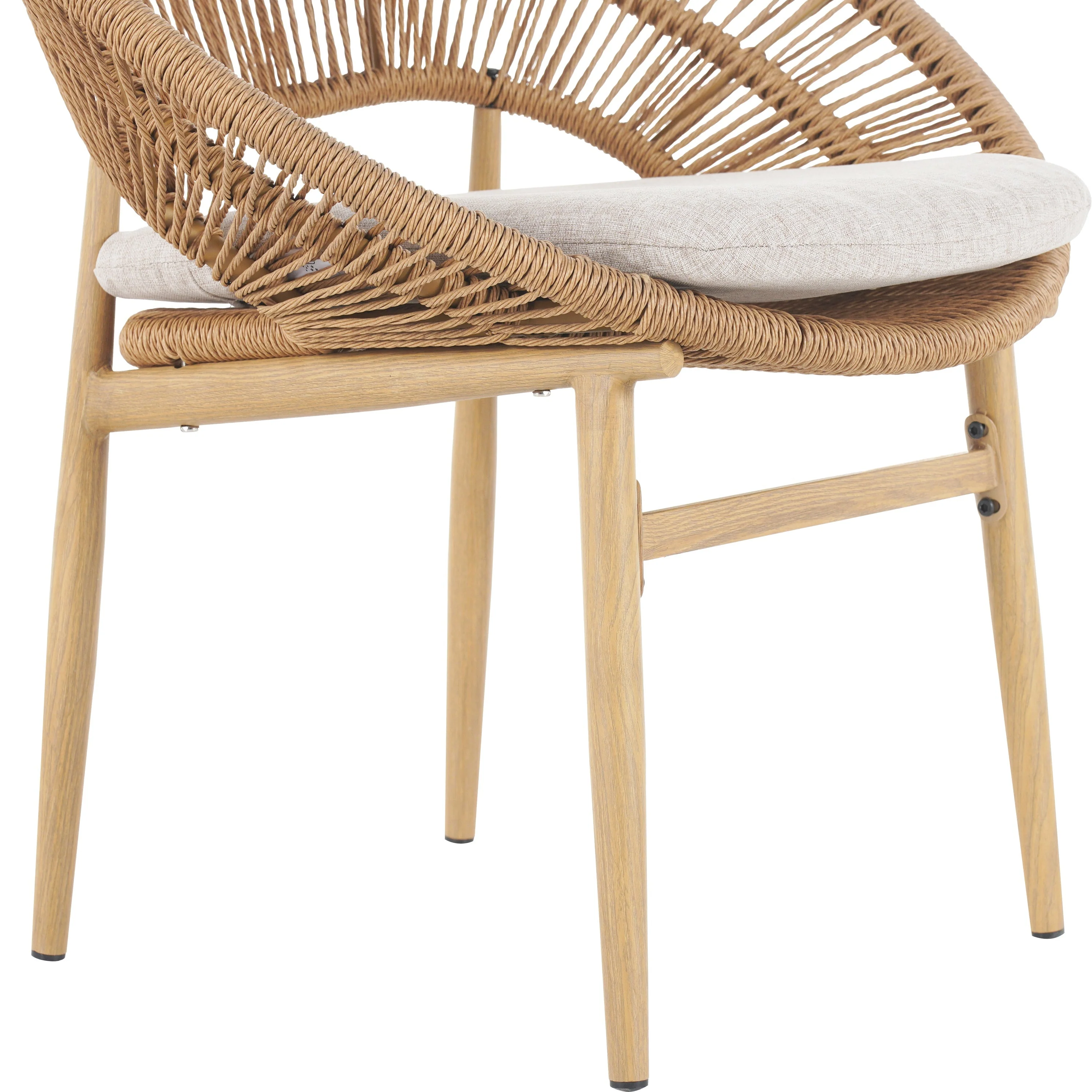 Cyril Outdoor Wicker Papasan Style Dining Chair with Teak Finished Legs - Set of 2 - Image 11