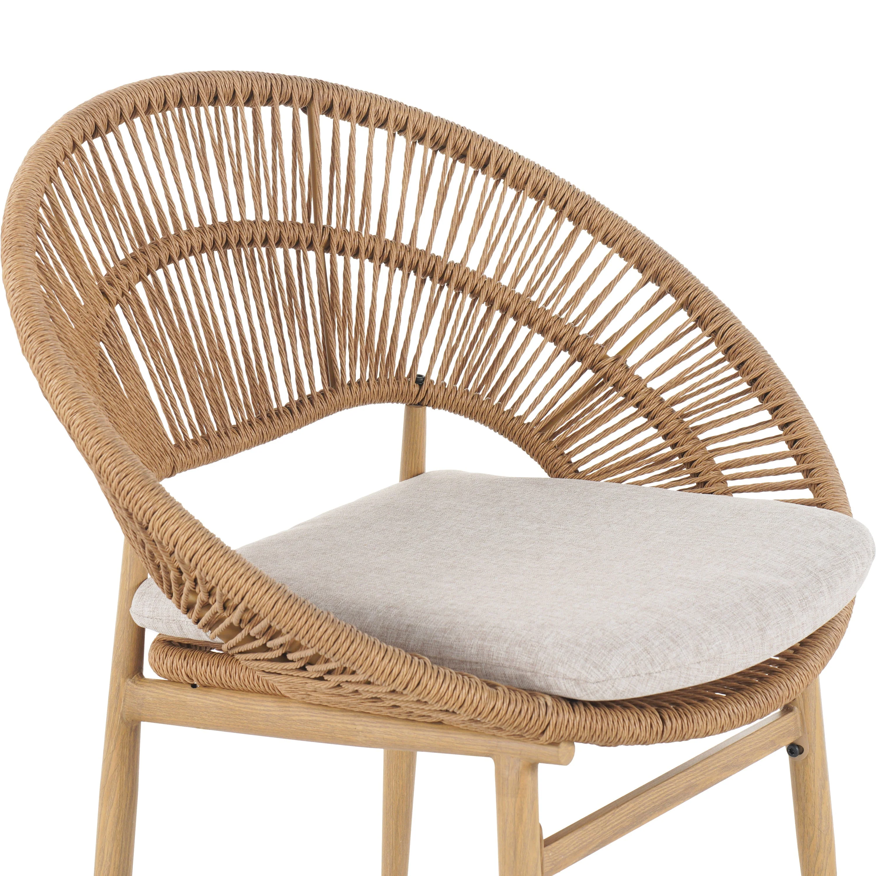 Cyril Outdoor Wicker Papasan Style Dining Chair with Teak Finished Legs - Set of 2 - Image 12